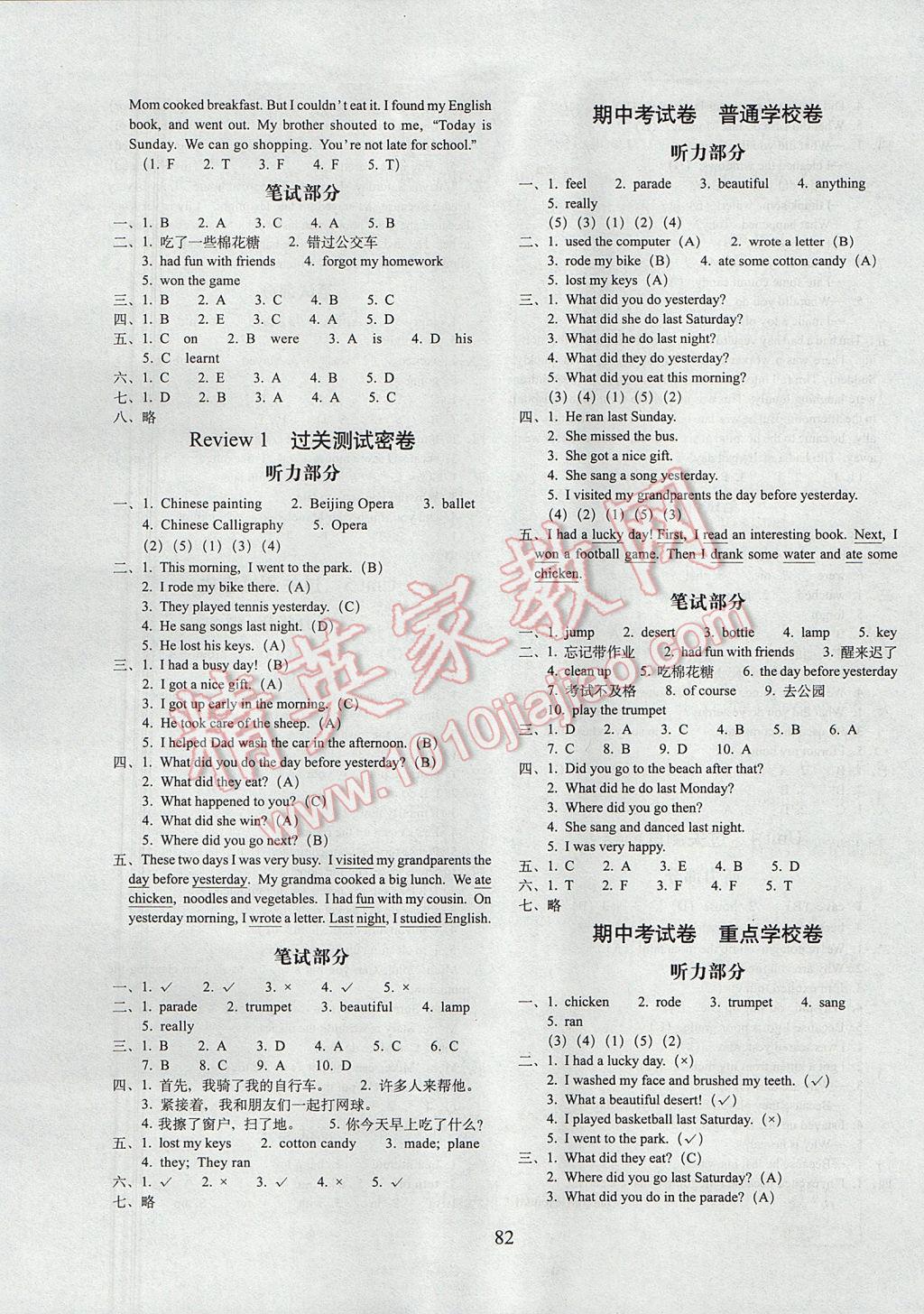 2017年期末冲刺100分完全试卷六年级英语下册开心版 参考答案第2页