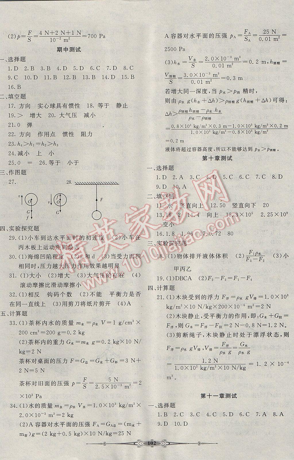 2017年贏在課堂全能好卷八年級物理下冊人教版 參考答案第6頁