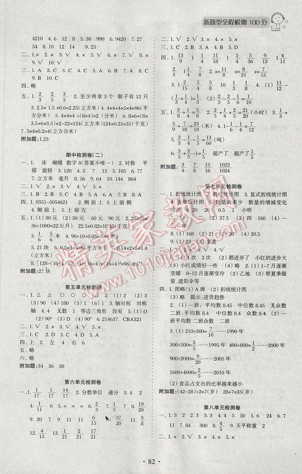 2017年新題型黃岡全程檢測(cè)100分五年級(jí)數(shù)學(xué)下冊(cè)人教版 參考答案第2頁(yè)