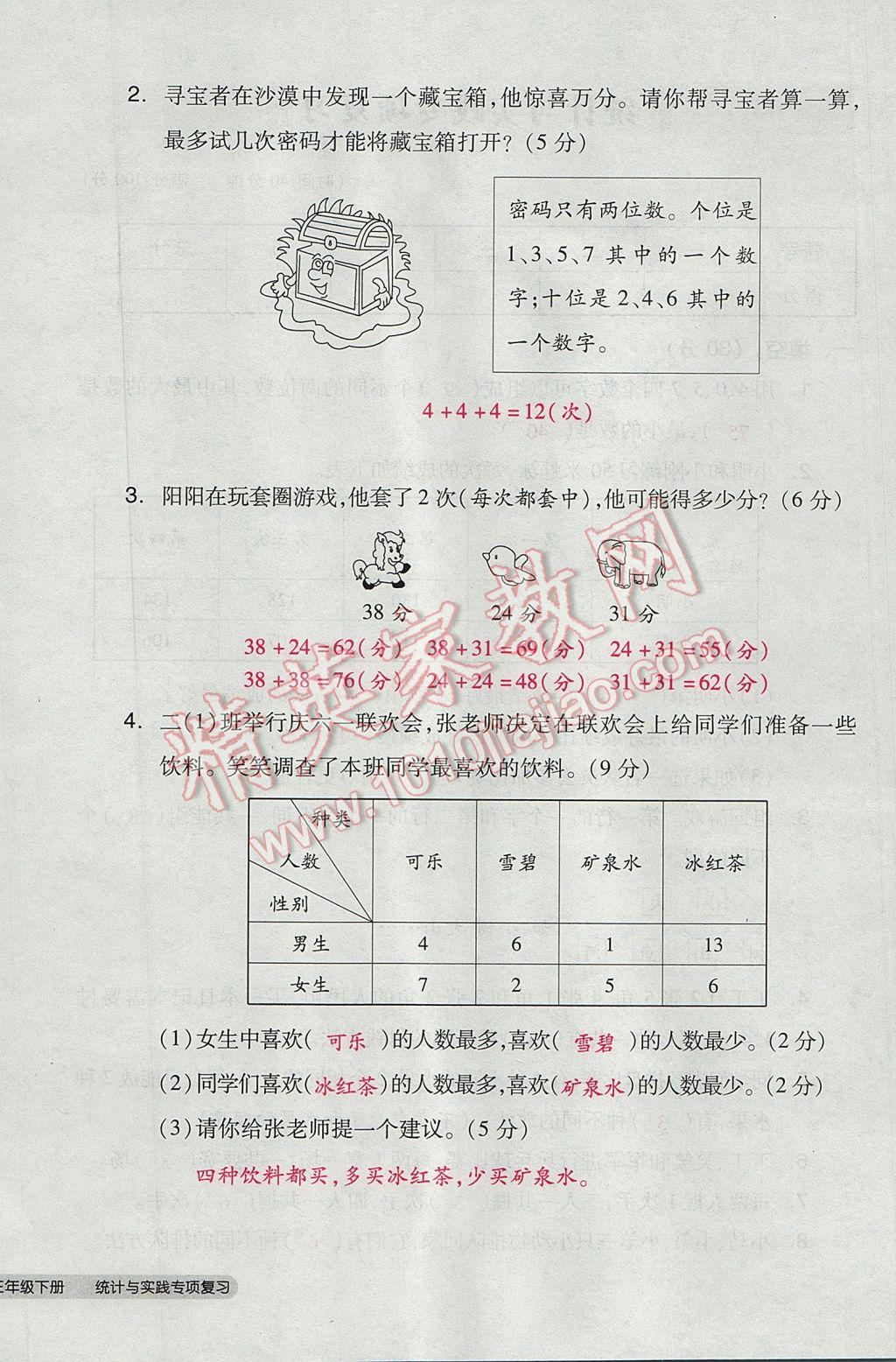 2017年全品小复习三年级数学下册人教版 参考答案第96页