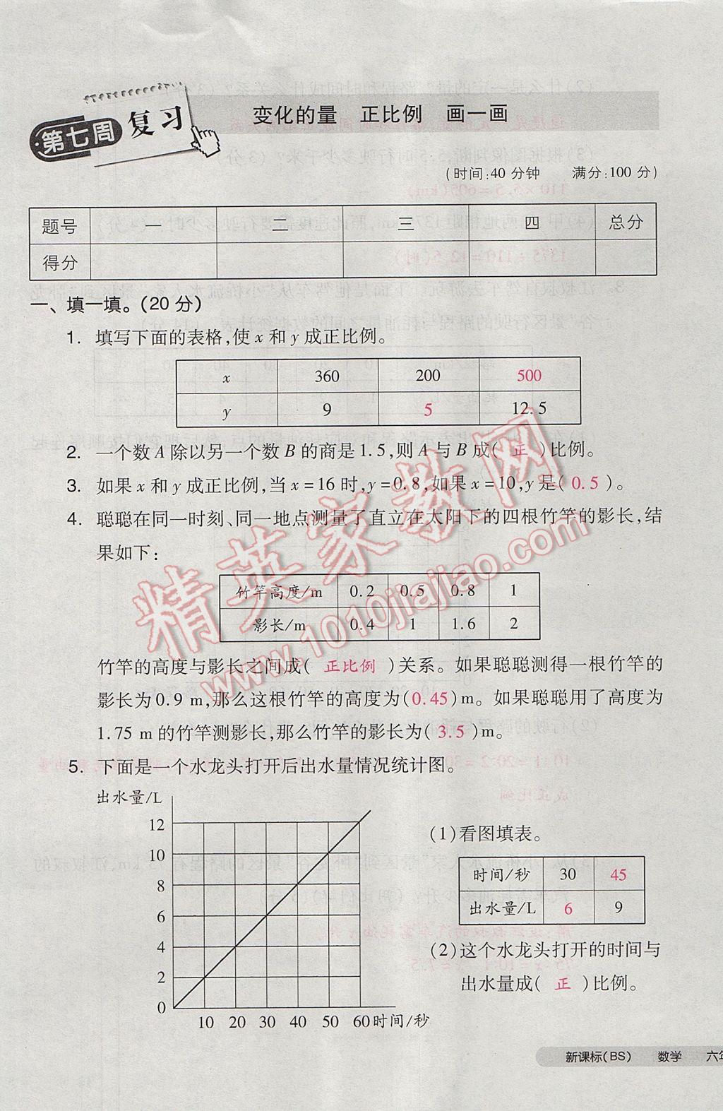 2017年全品小復(fù)習(xí)六年級(jí)數(shù)學(xué)下冊(cè)北師大版 參考答案第41頁