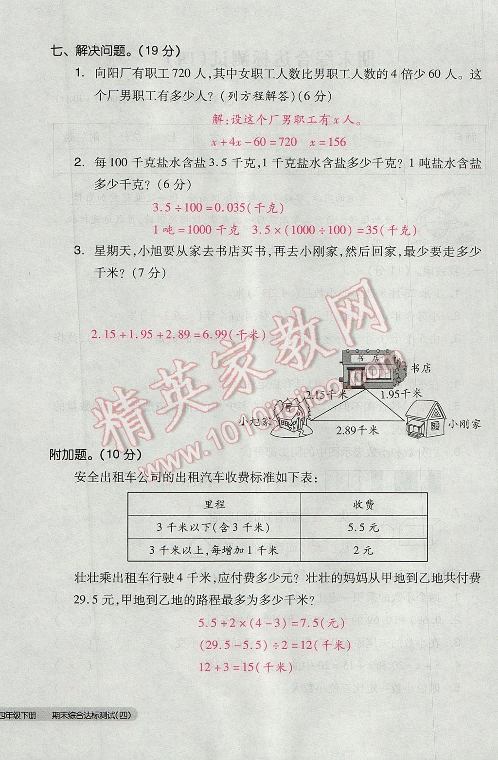 2017年全品小复习四年级数学下册北师大版 参考答案第108页