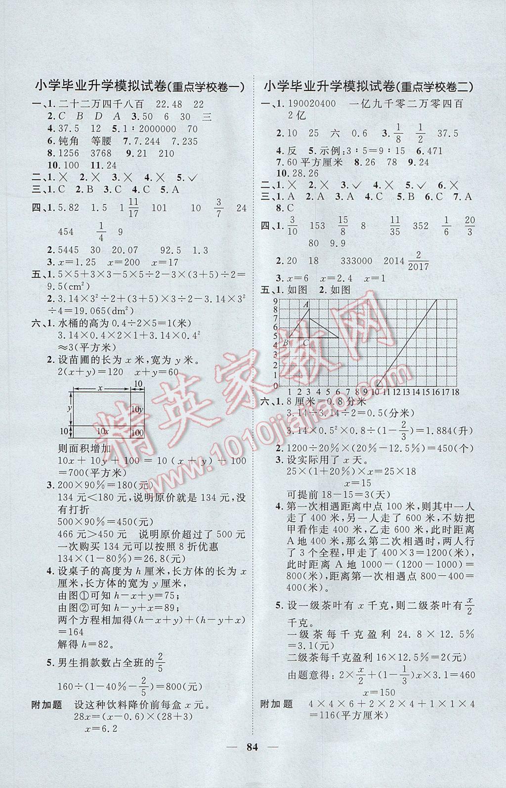 2017年一线名师全优好卷六年级数学下册青岛版 参考答案第8页