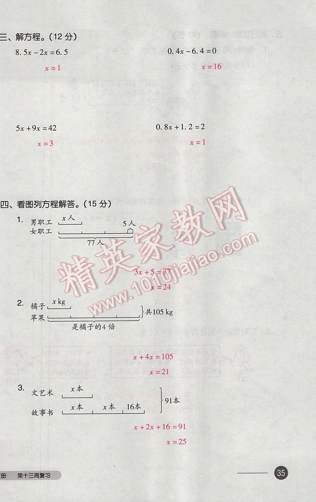 2017年全品小复习五年级数学下册北师大版 参考答案第70页