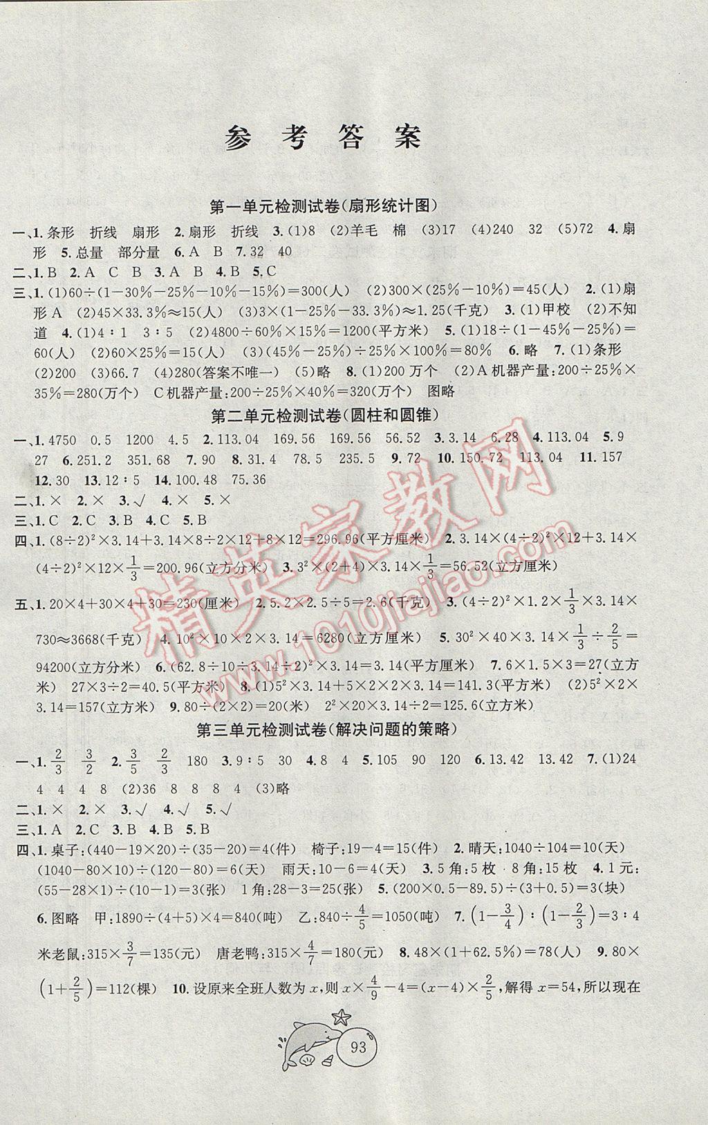 2017年金鑰匙1加1目標(biāo)檢測六年級數(shù)學(xué)下冊江蘇版 參考答案第1頁