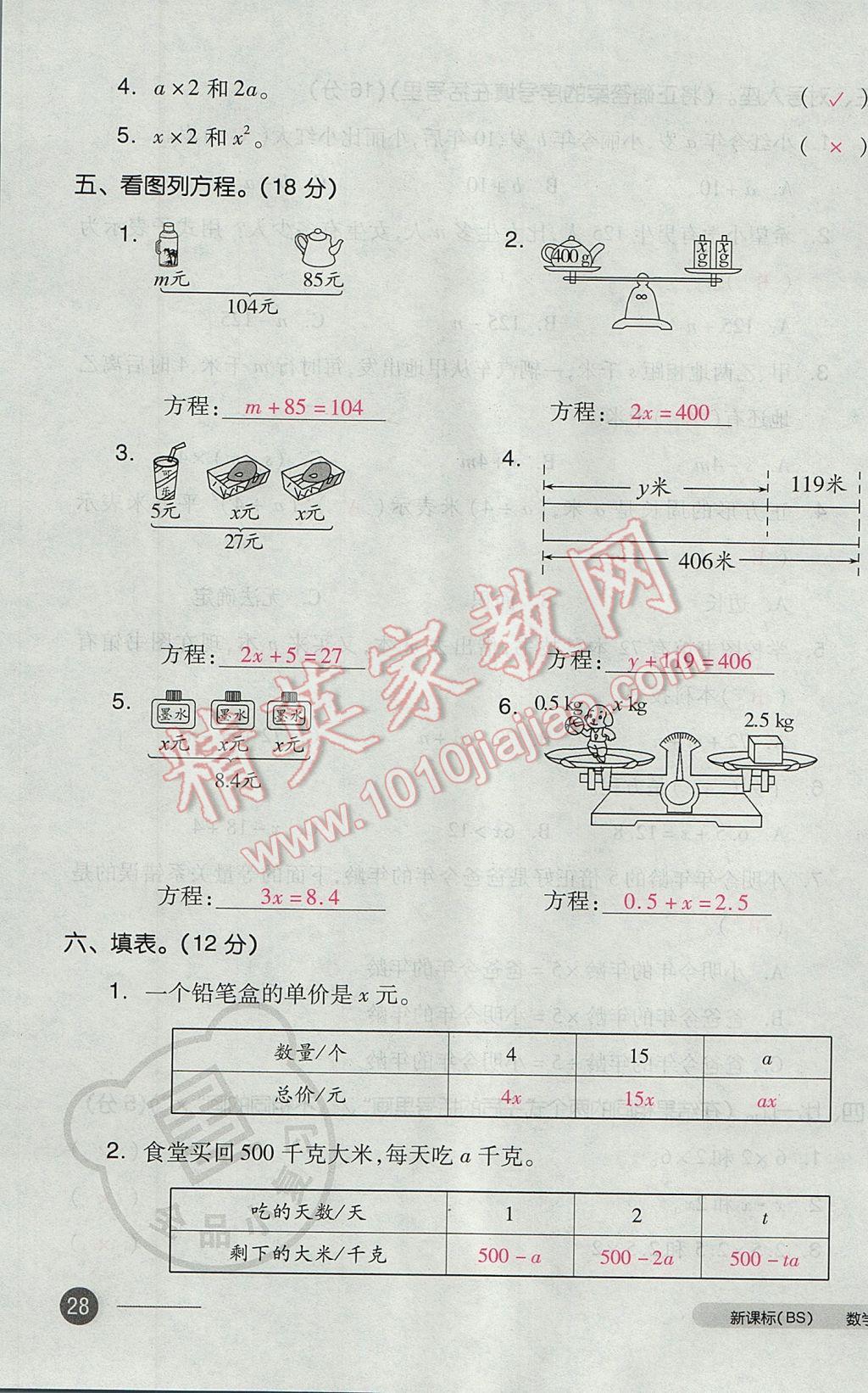 2017年全品小复习四年级数学下册北师大版 参考答案第55页