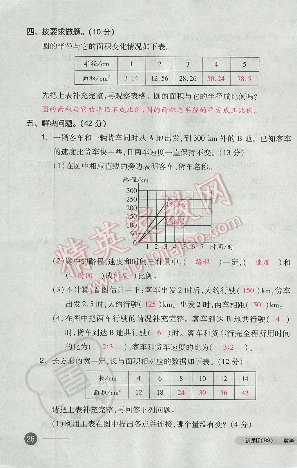 2017年全品小复习六年级数学下册北师大版 参考答案第51页