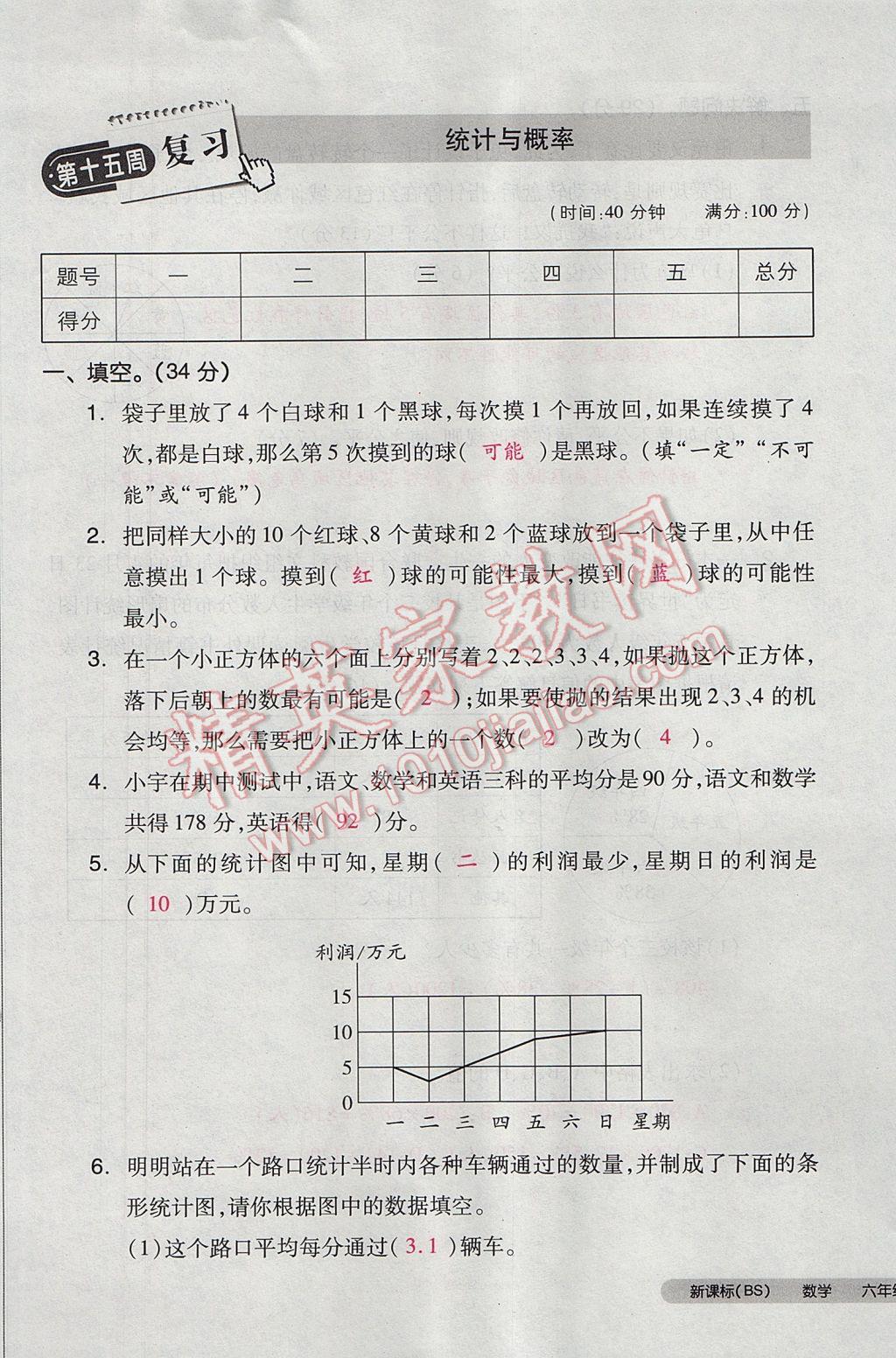 2017年全品小复习六年级数学下册北师大版 参考答案第77页