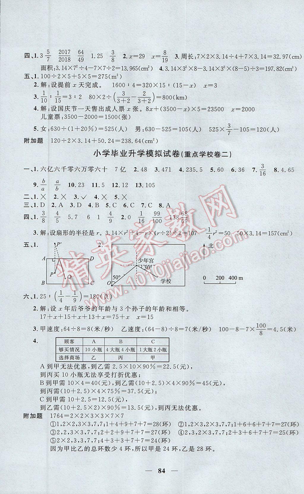 2017年一线名师全优好卷六年级数学下册人教版 参考答案第8页