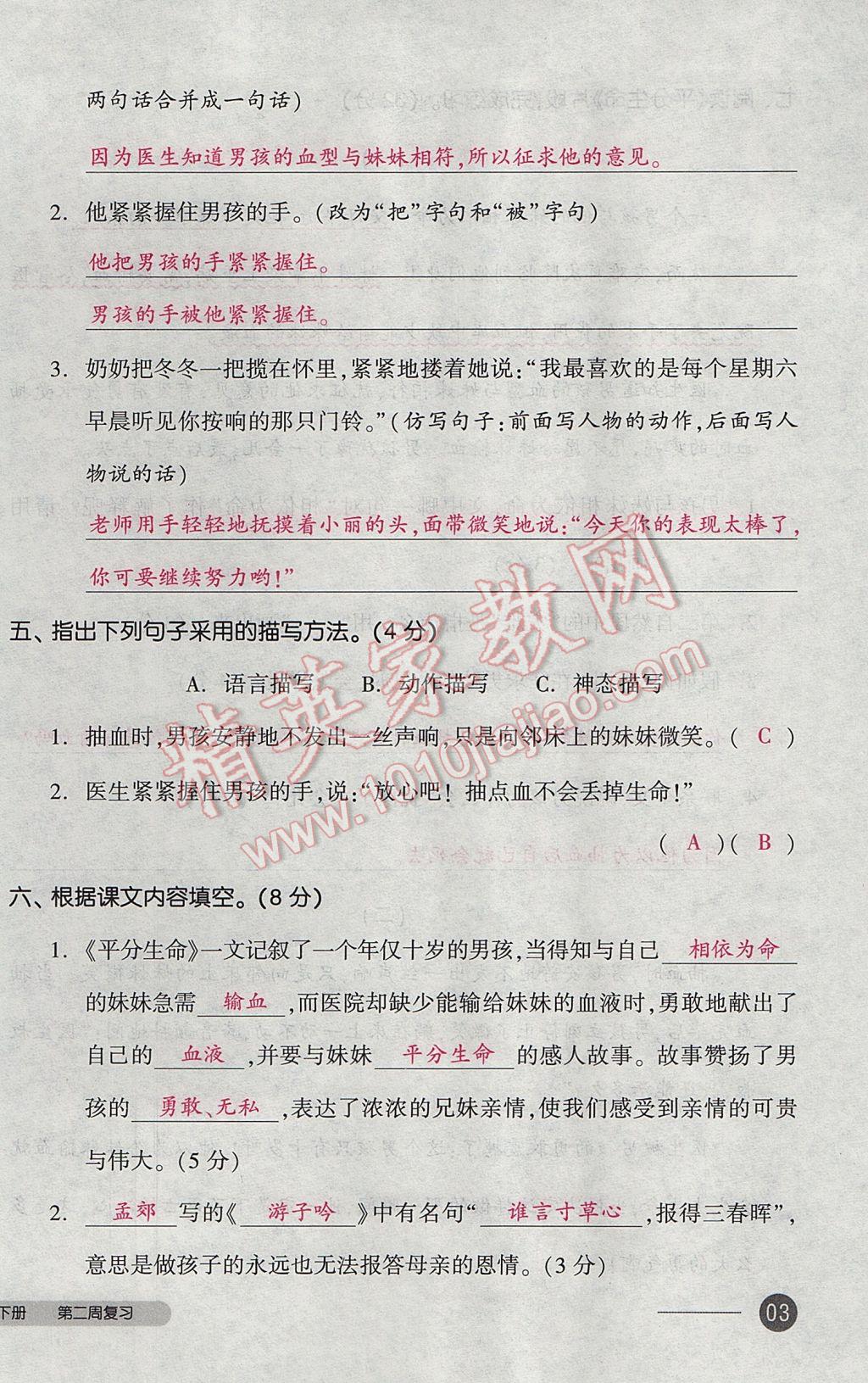 2017年全品小復(fù)習(xí)三年級(jí)語(yǔ)文下冊(cè)北師大版 參考答案第6頁(yè)