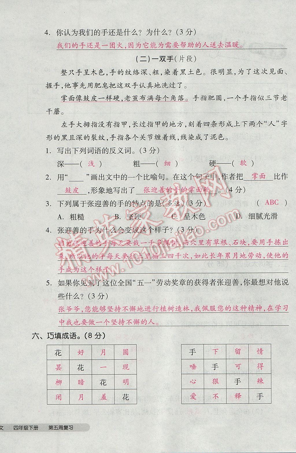 2017年全品小复习四年级语文下册北师大版 参考答案第24页