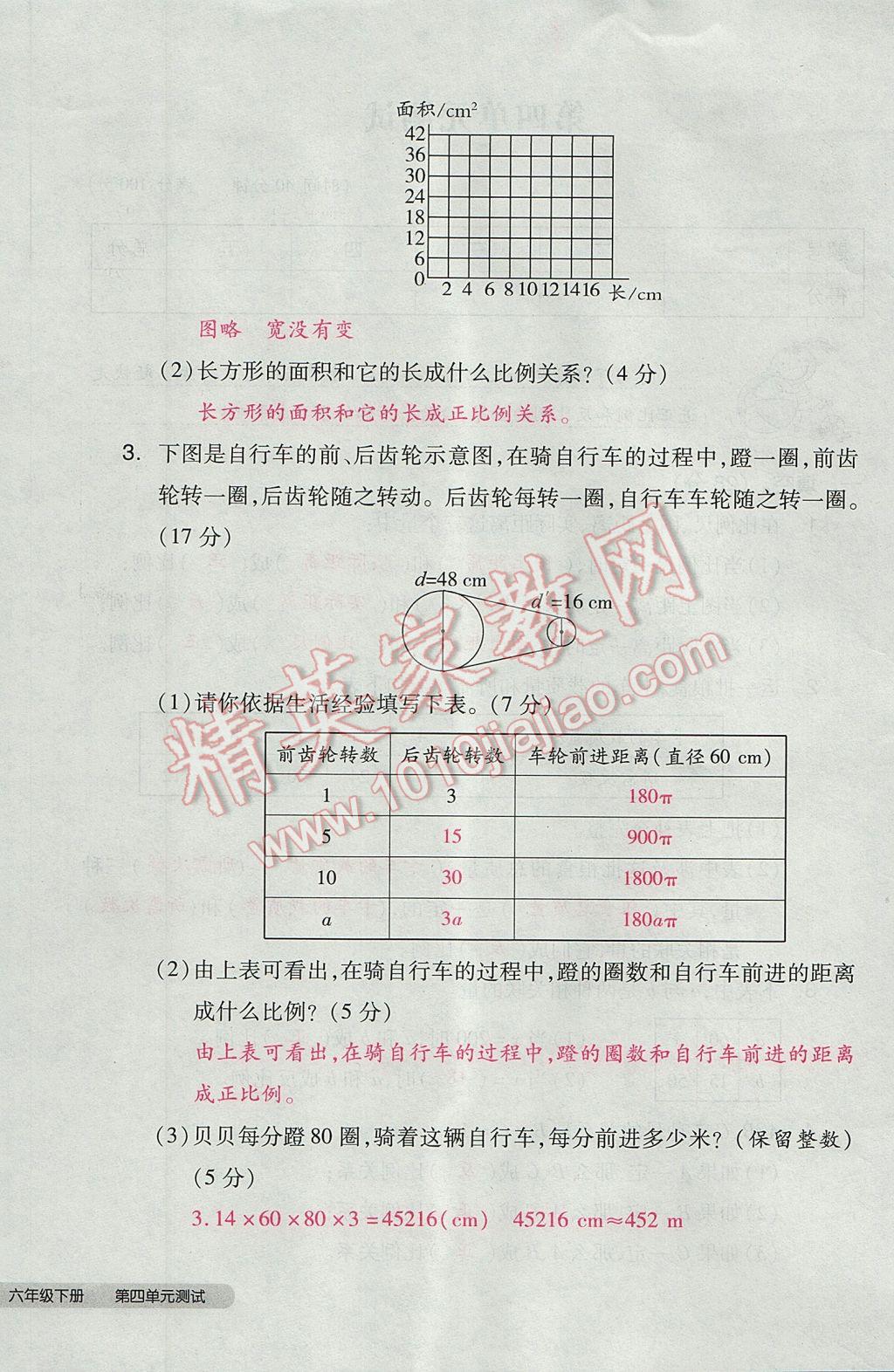 2017年全品小复习六年级数学下册北师大版 参考答案第52页