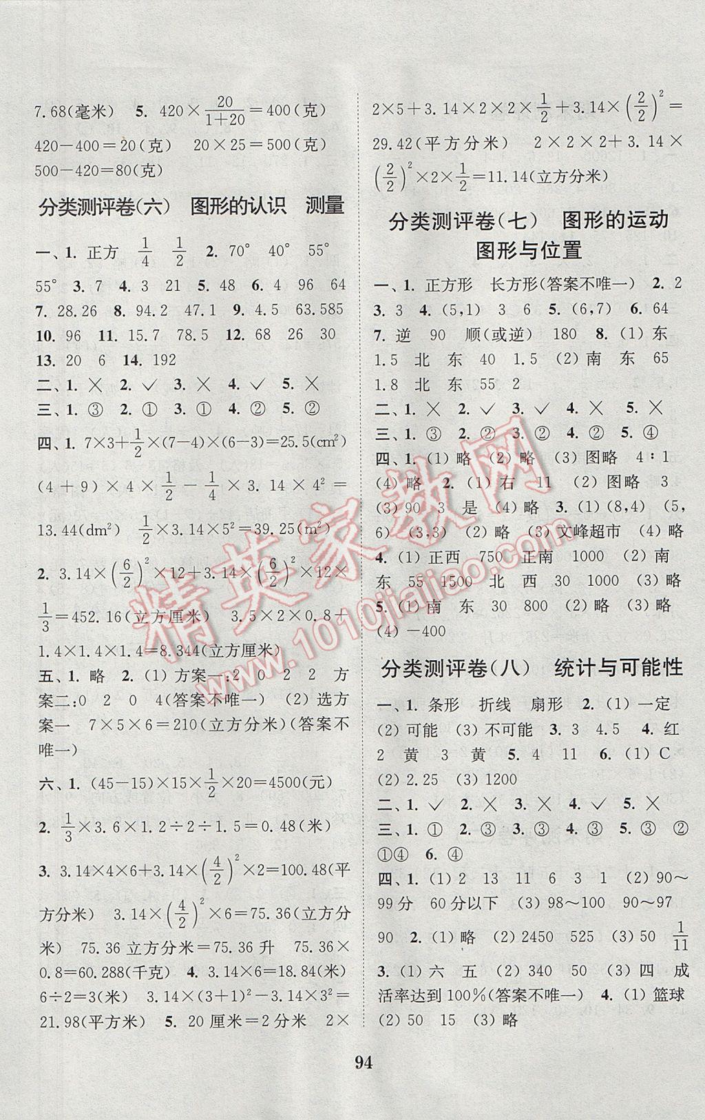 2017年通城學典小學全程測評卷六年級數(shù)學下冊蘇教版江蘇專用 參考答案第6頁