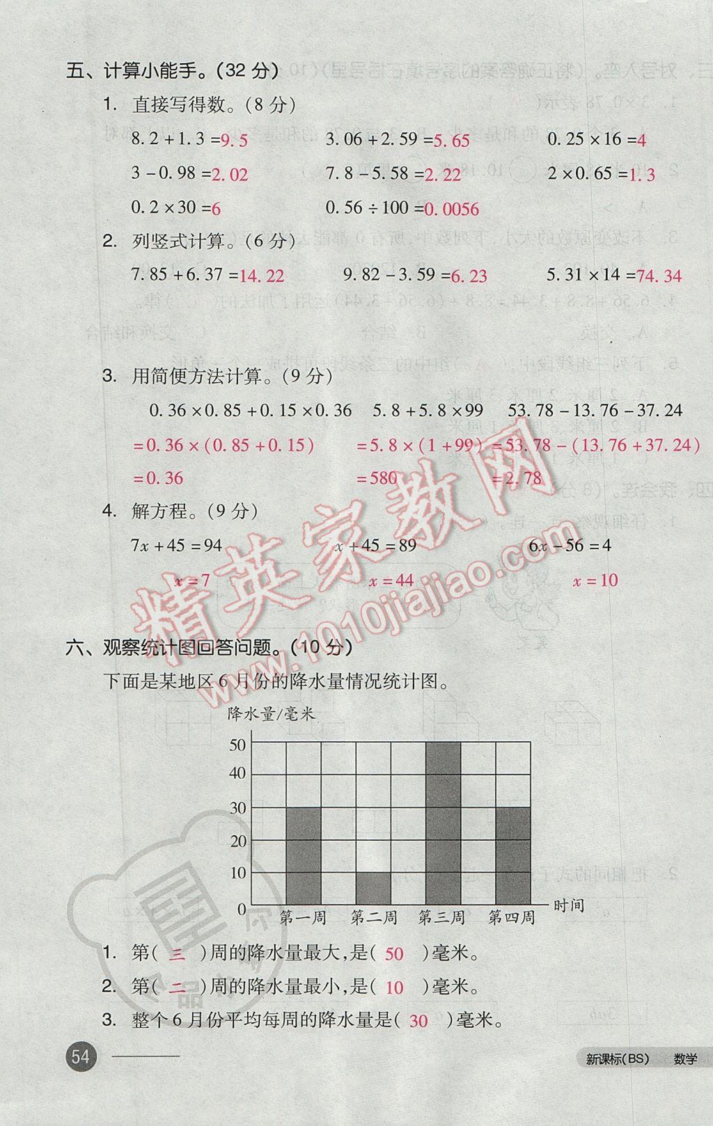 2017年全品小复习四年级数学下册北师大版 参考答案第107页