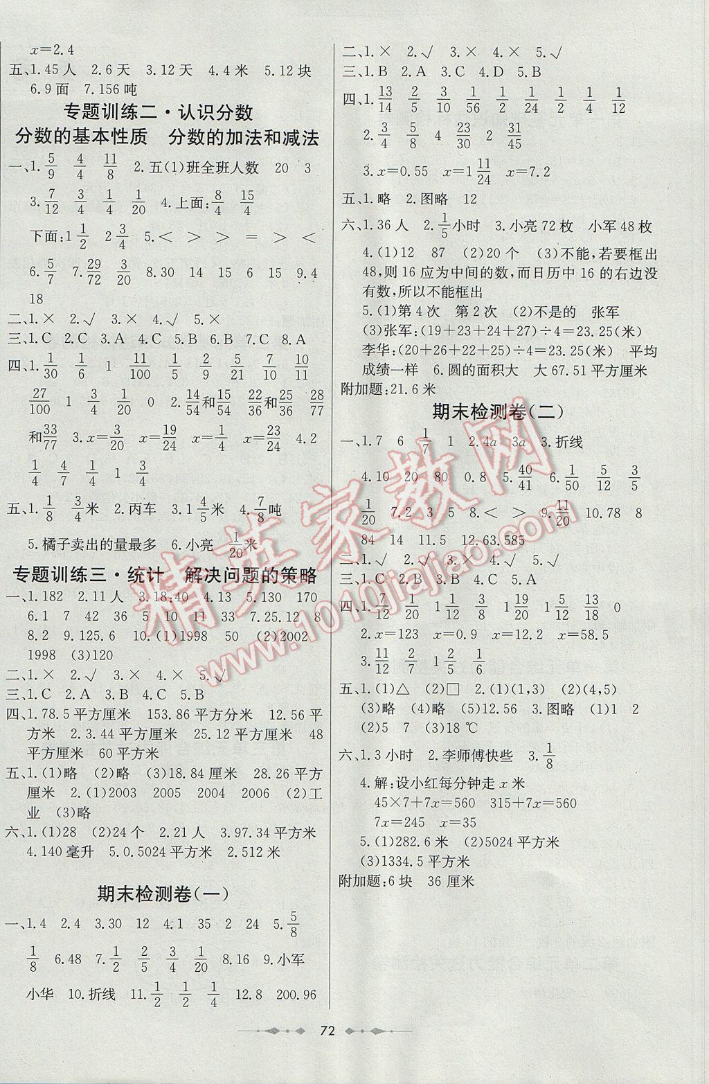 2017年金卷1號五年級數(shù)學(xué)下冊蘇教版 參考答案第4頁