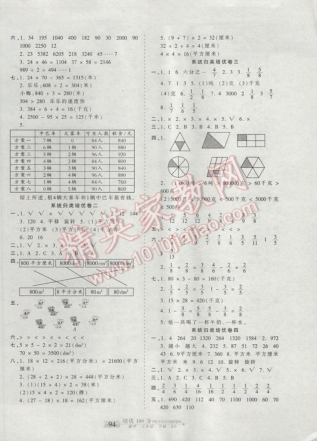 2017年王朝霞培优100分三年级数学下册北师大版 参考答案第6页