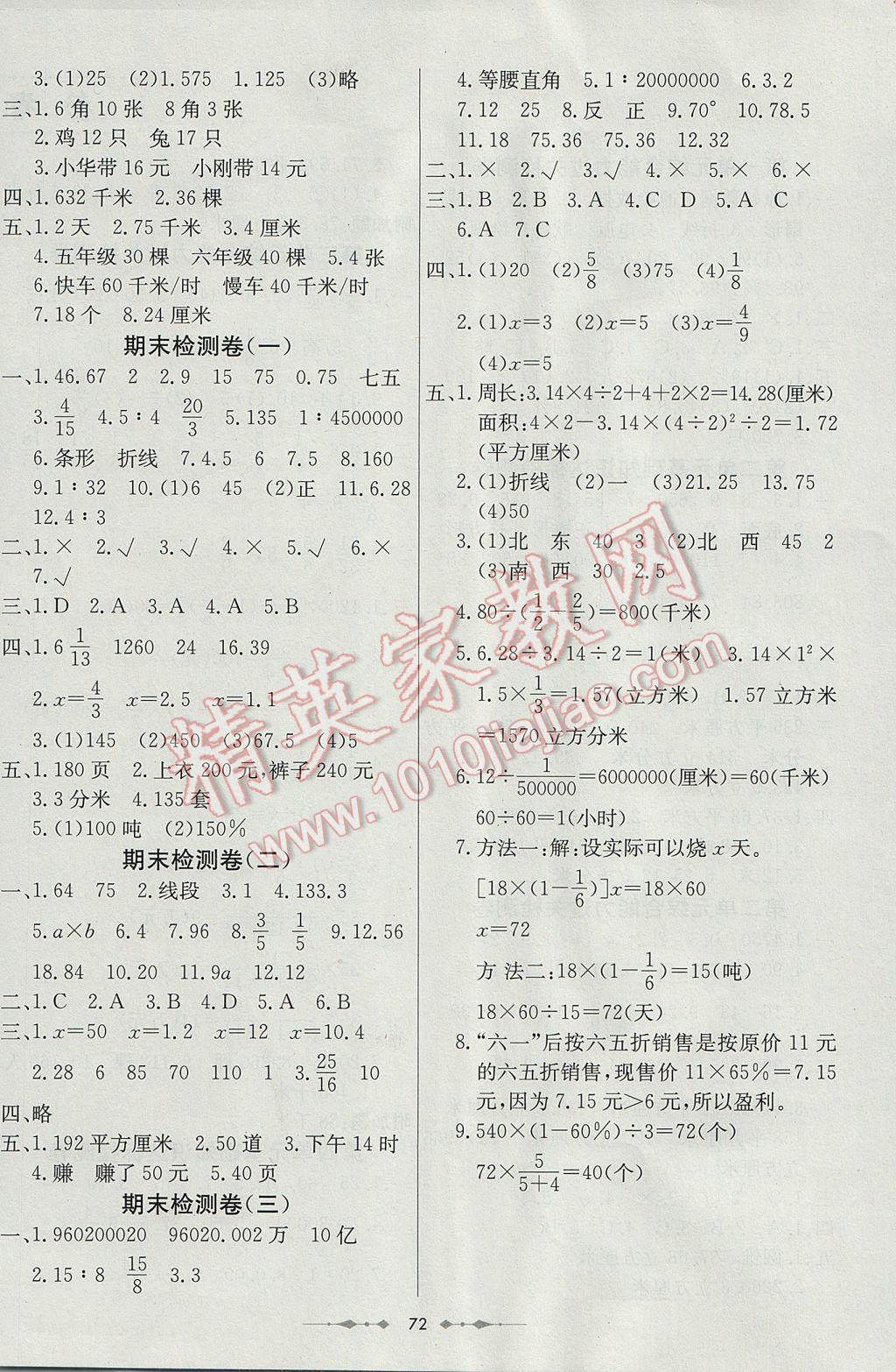 2017年金卷1號(hào)六年級(jí)數(shù)學(xué)下冊(cè)蘇教版 參考答案第4頁(yè)