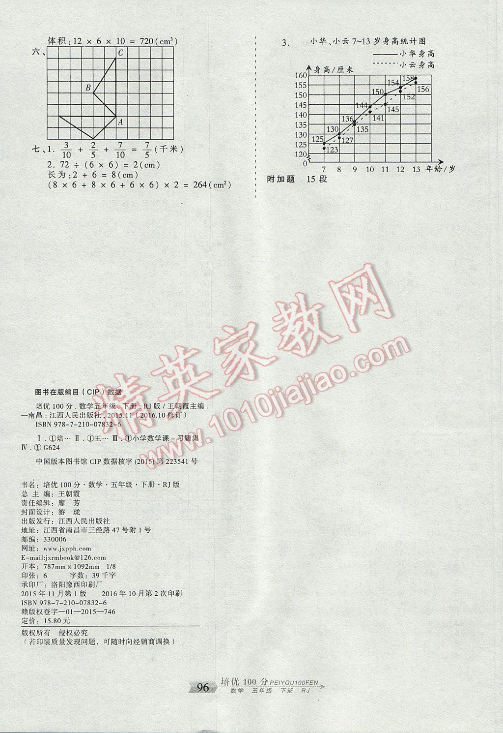 2017年王朝霞培優(yōu)100分五年級數(shù)學(xué)下冊人教版 參考答案第8頁