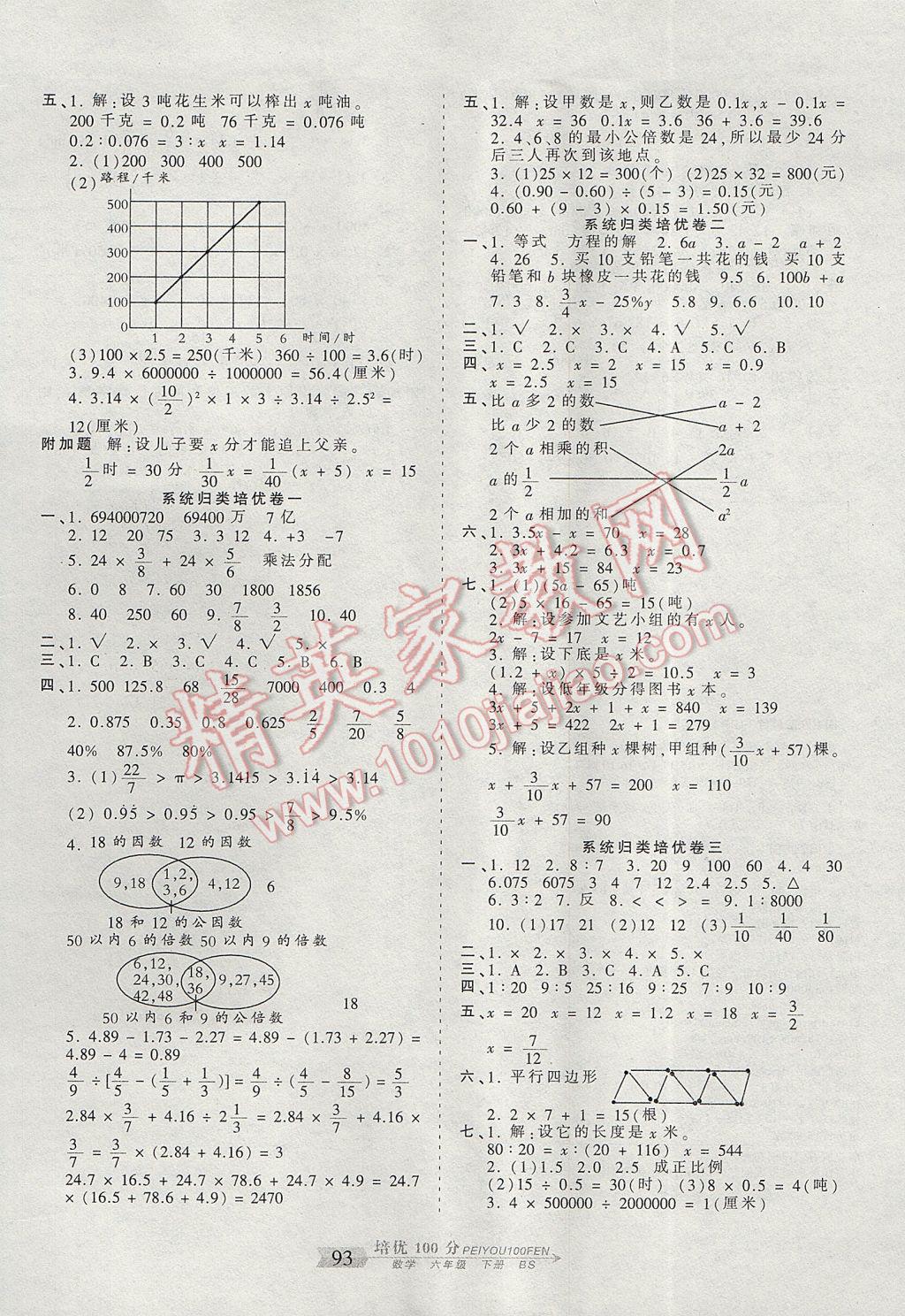 2017年王朝霞培优100分六年级数学下册北师大版 参考答案第5页