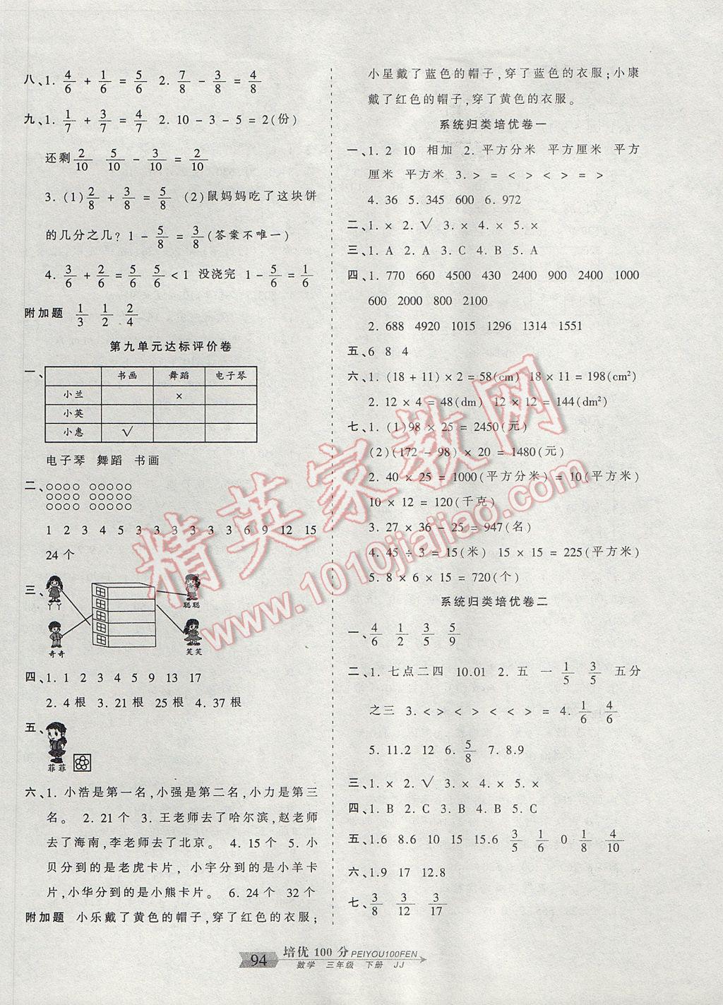 2017年王朝霞培优100分三年级数学下册冀教版 参考答案第6页