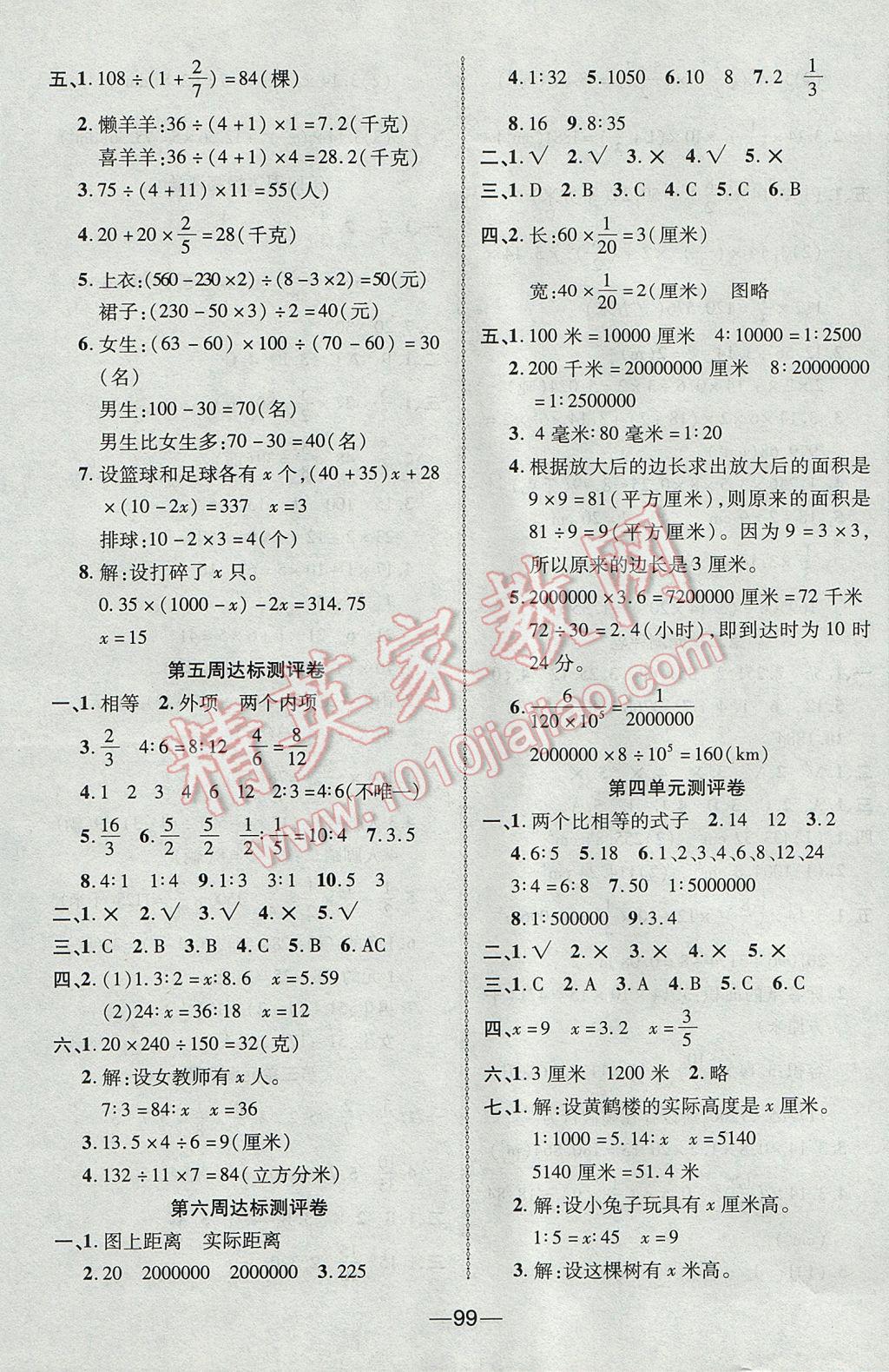 2017年优加全能大考卷六年级数学下册苏教版 参考答案第3页