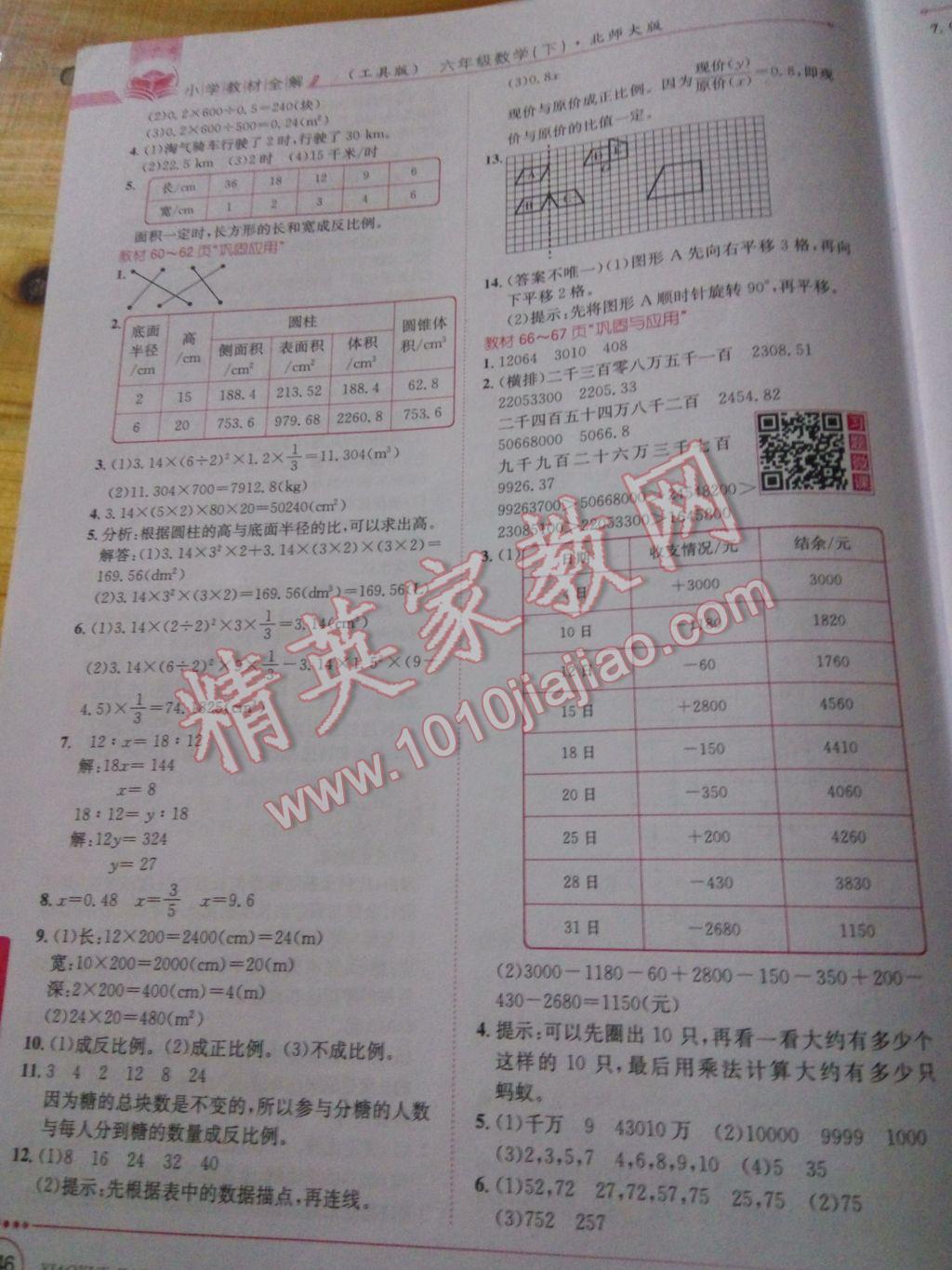 2017年小學(xué)教材全解六年級數(shù)學(xué)下冊北師大版 參考答案第13頁