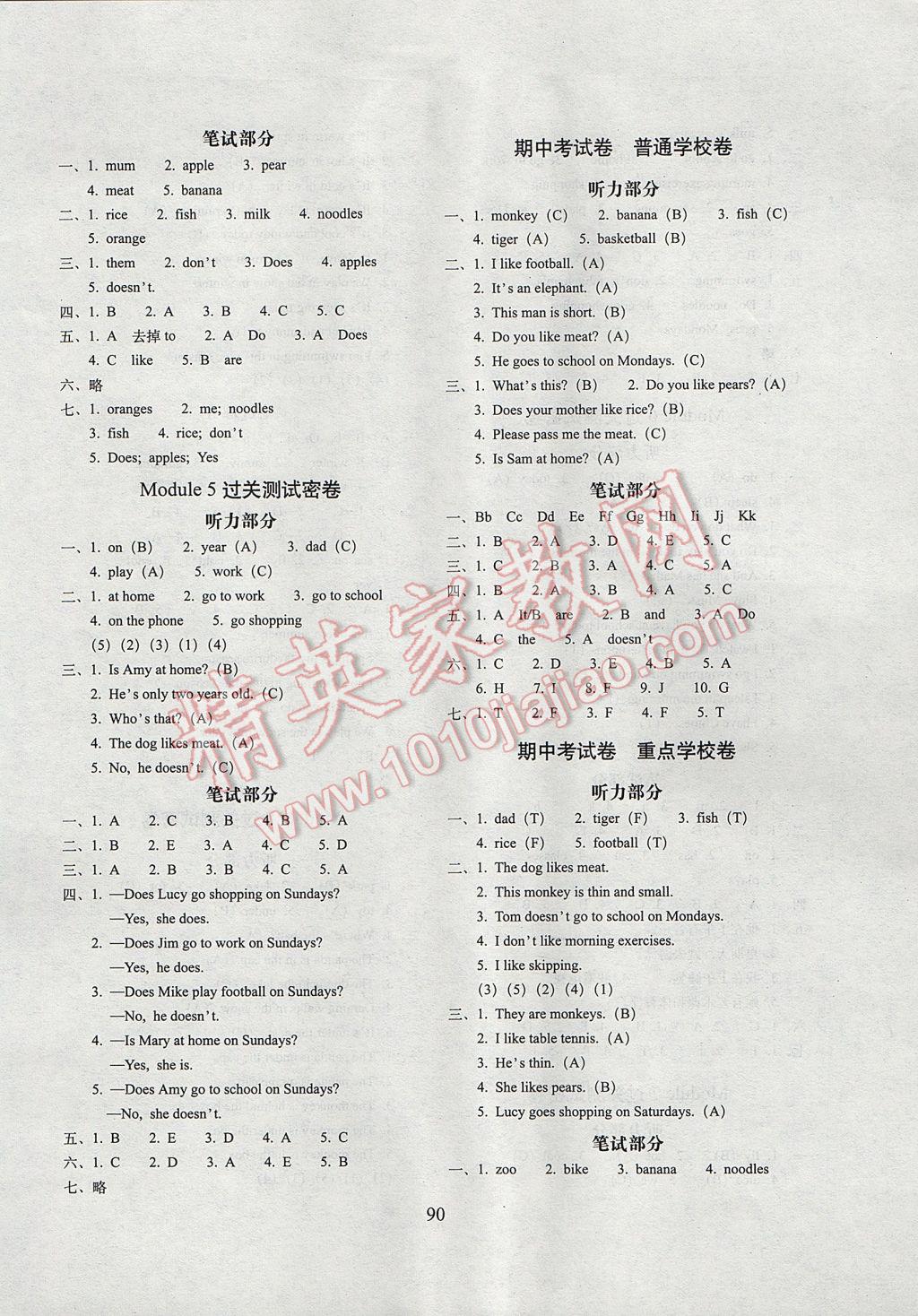 2017年期末沖刺100分完全試卷三年級英語下冊外研版三起 參考答案第2頁