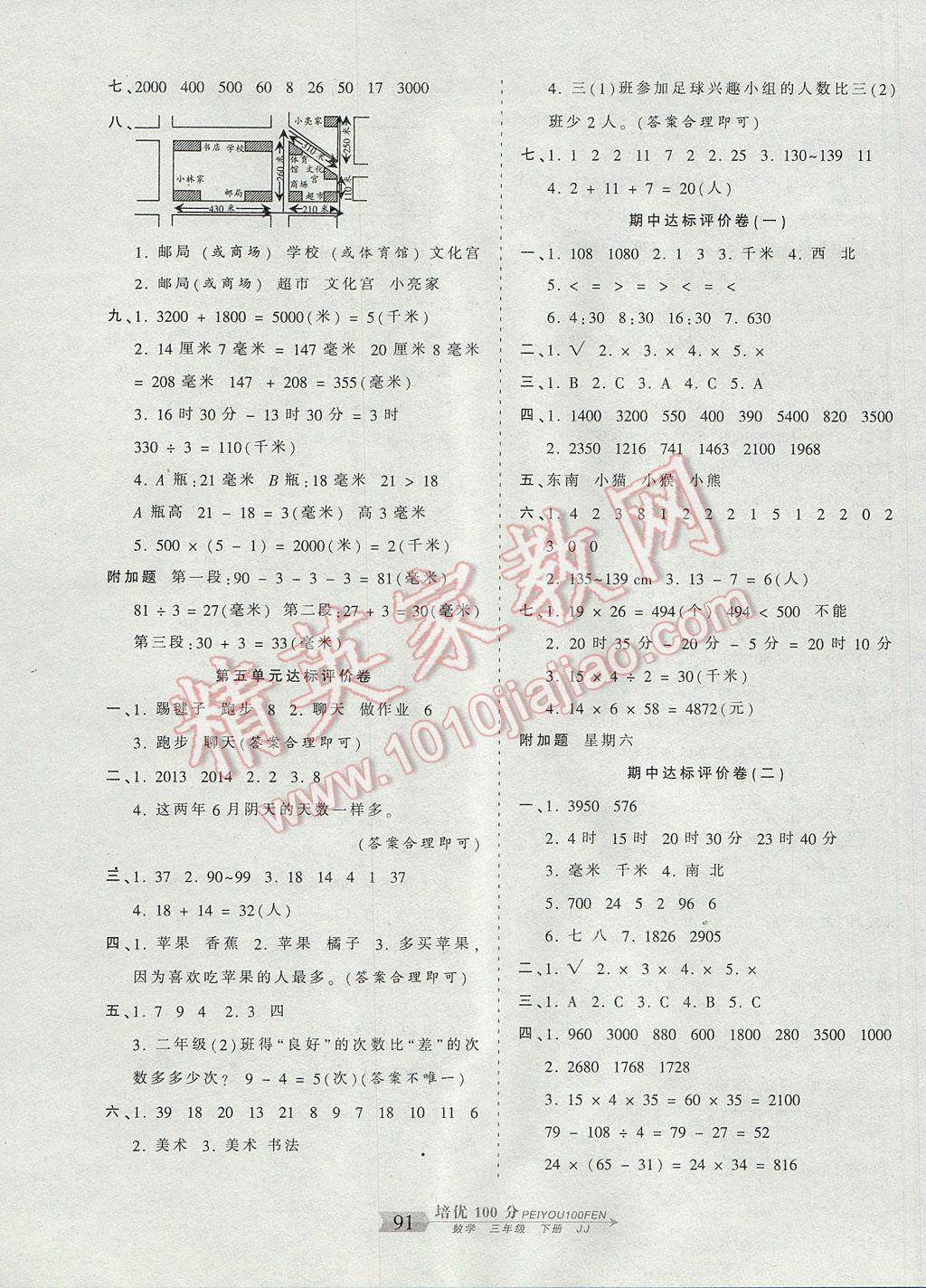 2017年王朝霞培优100分三年级数学下册冀教版 参考答案第3页