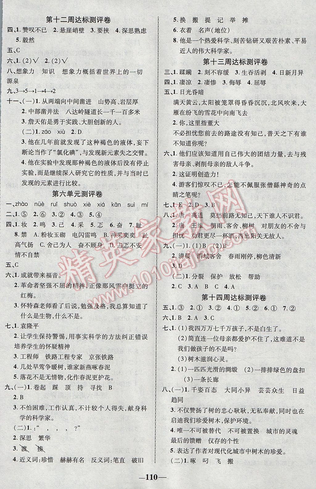 2017年優(yōu)加全能大考卷六年級語文下冊北師大版 參考答案第6頁