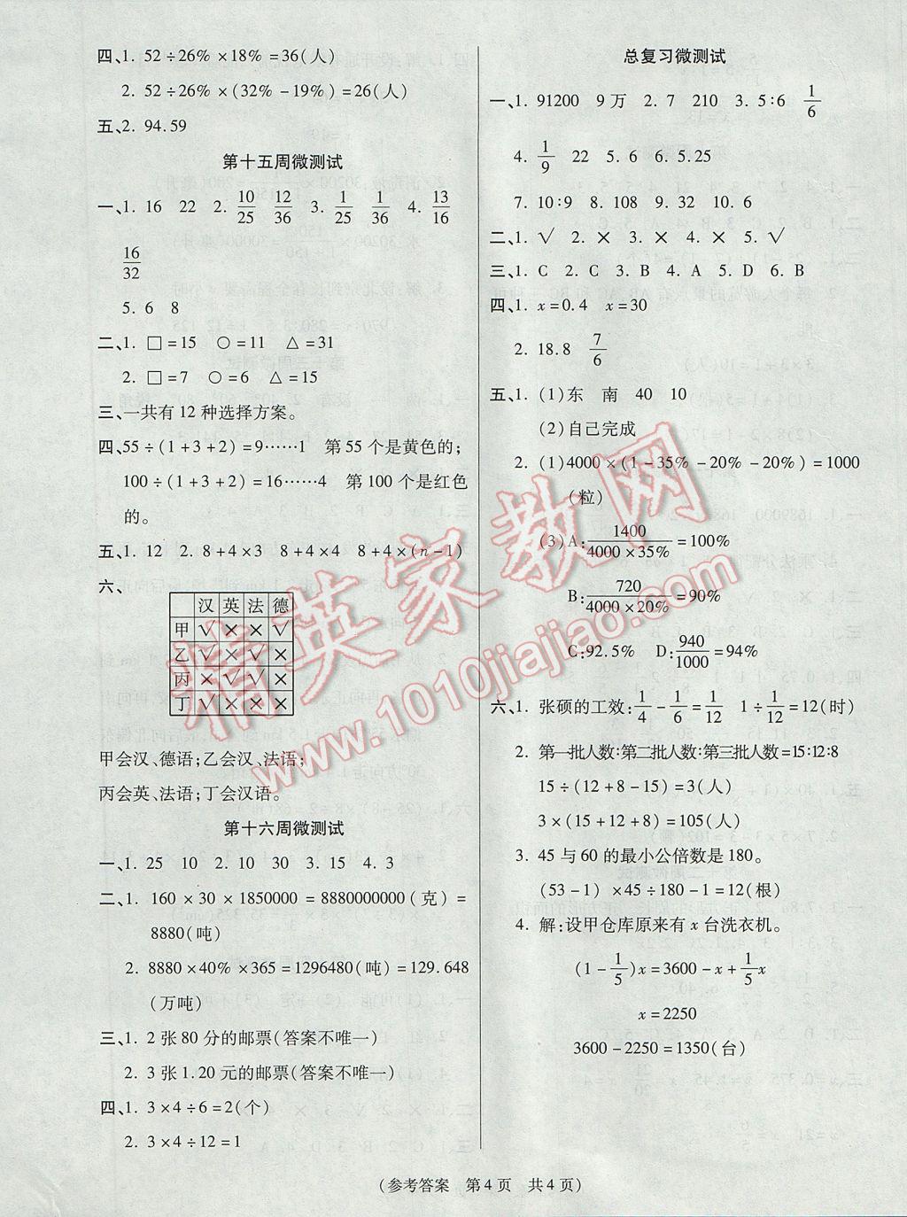 2017年揚(yáng)帆文化100分培優(yōu)智能優(yōu)選卷六年級(jí)數(shù)學(xué)下冊(cè)人教版 周周微測(cè)試答案第7頁(yè)