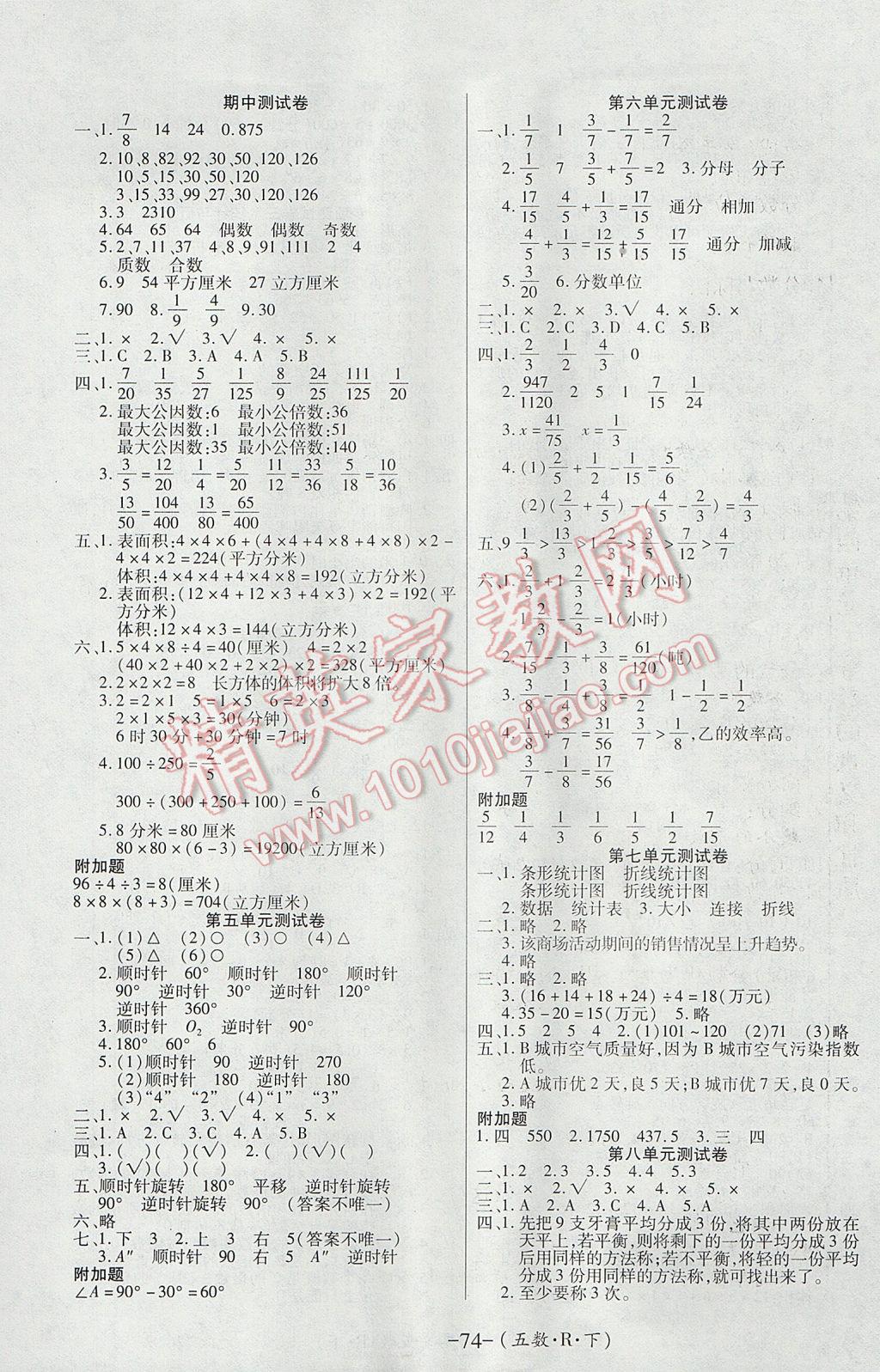 2017年優(yōu)佳好卷五年級(jí)數(shù)學(xué)下冊(cè)人教版 參考答案第2頁(yè)