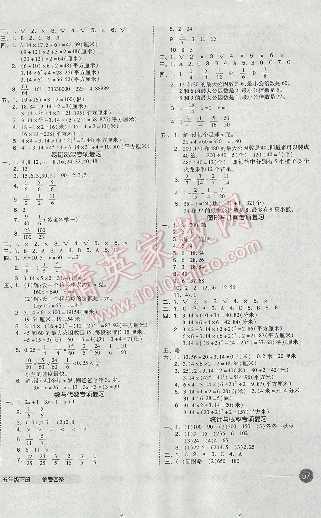 2017年全品小復(fù)習(xí)五年級數(shù)學(xué)下冊蘇教版 參考答案第6頁