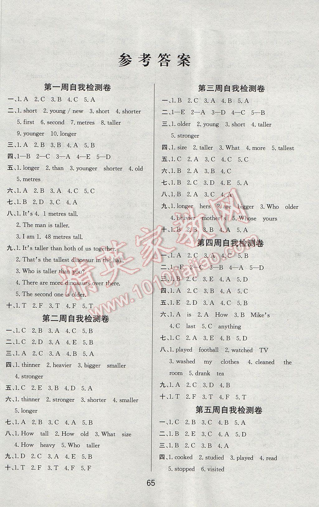 2017年名师名校全能金卷六年级英语下册人教PEP版 自我检测卷答案第5页