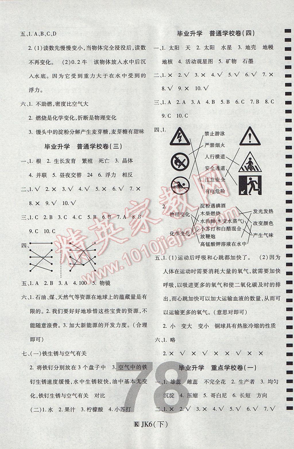 2017年期末100分沖刺卷六年級科學下冊教科版 參考答案第6頁