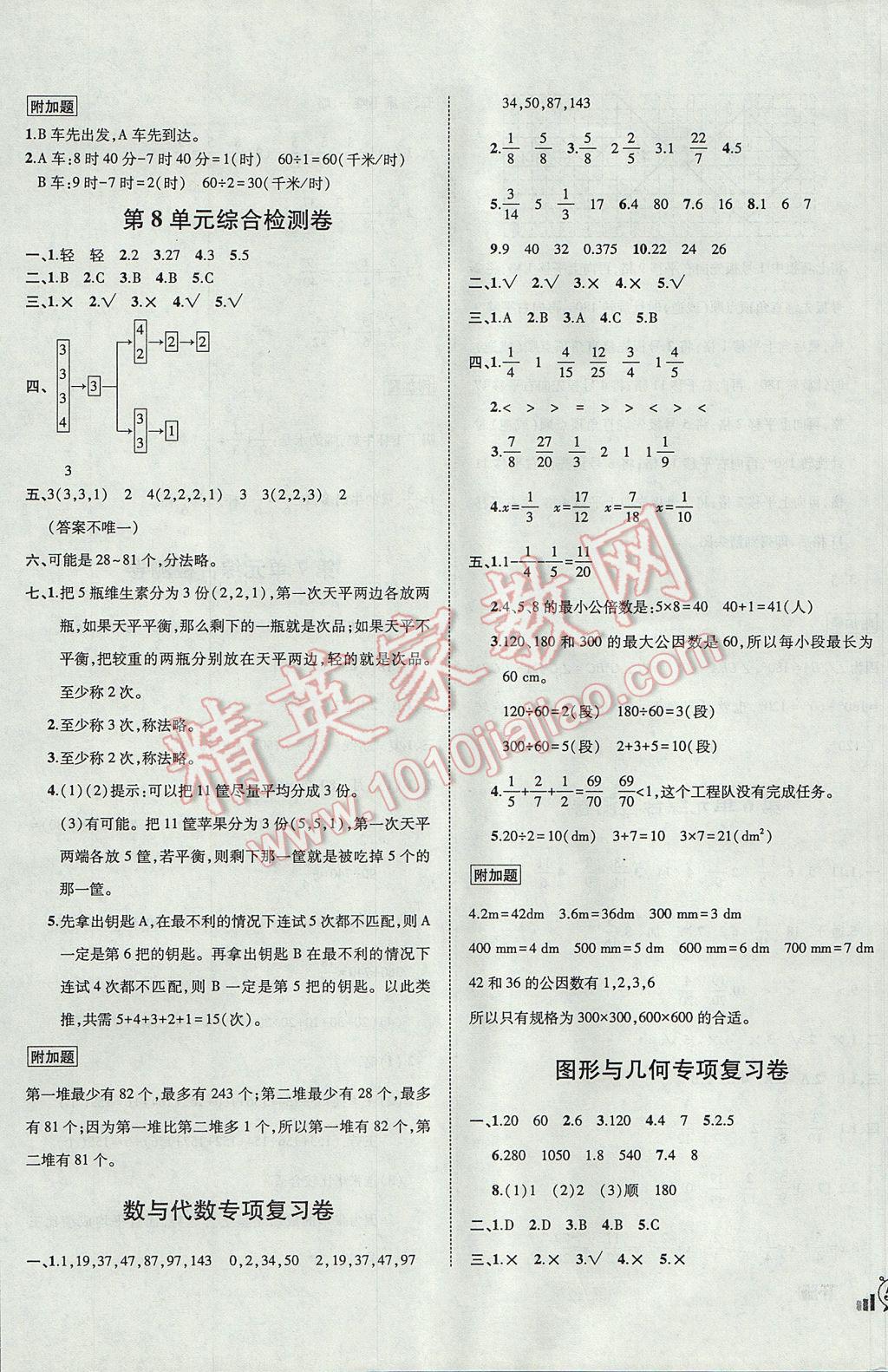 2017年狀元成才路創(chuàng)新名卷五年級數(shù)學(xué)下冊人教版 參考答案第7頁