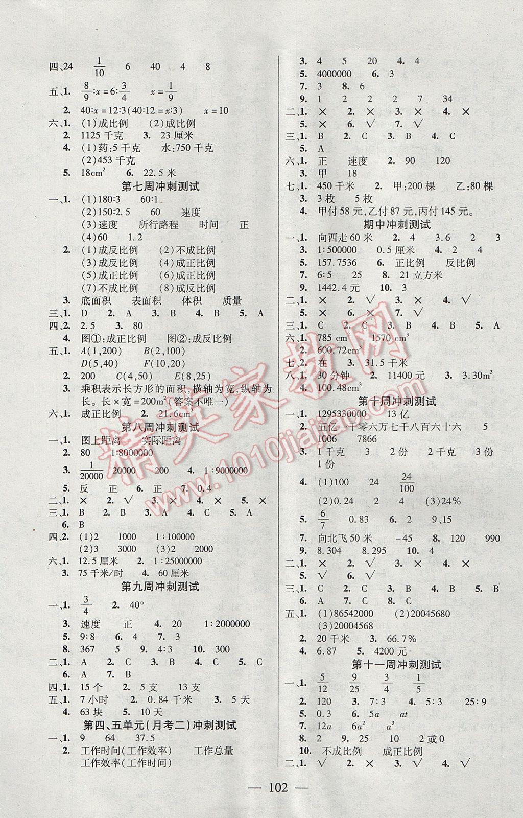 2017年精英教程過關(guān)沖刺100分六年級數(shù)學(xué)下冊人教版 參考答案第2頁