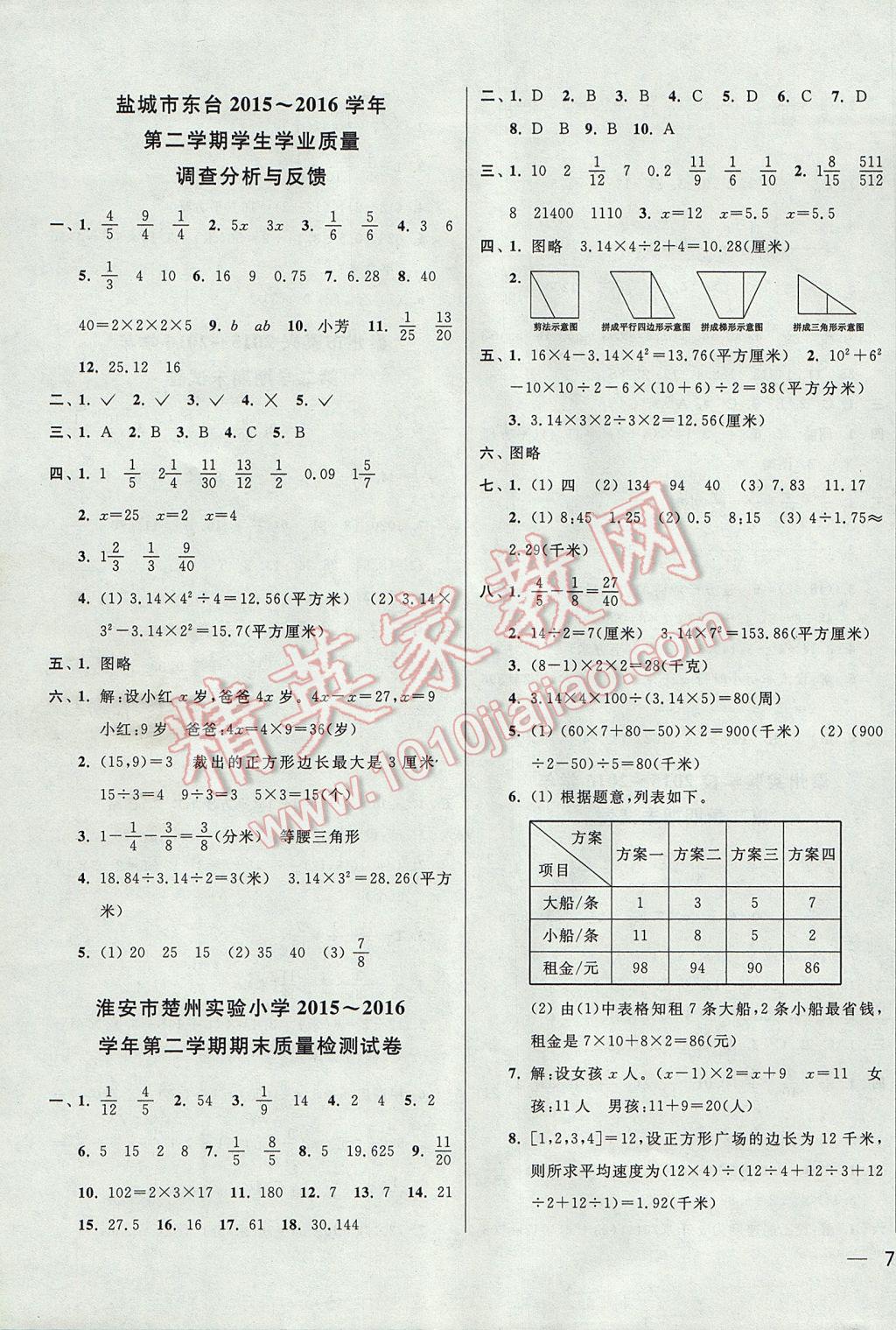 2017年同步跟踪全程检测五年级数学下册江苏版 参考答案第11页