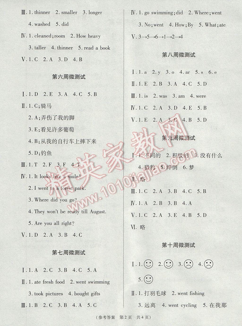 2017年扬帆文化100分培优智能优选卷六年级英语下册人教版 周周微测试答案第5页