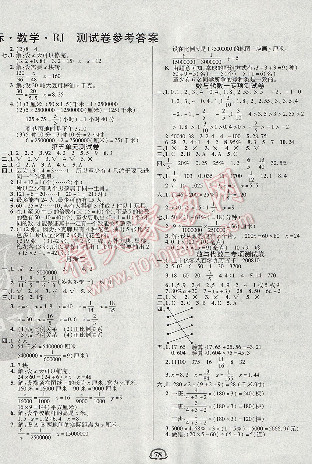 2017年創(chuàng)新考王完全試卷六年級(jí)數(shù)學(xué)下冊(cè)人教版 參考答案第2頁(yè)