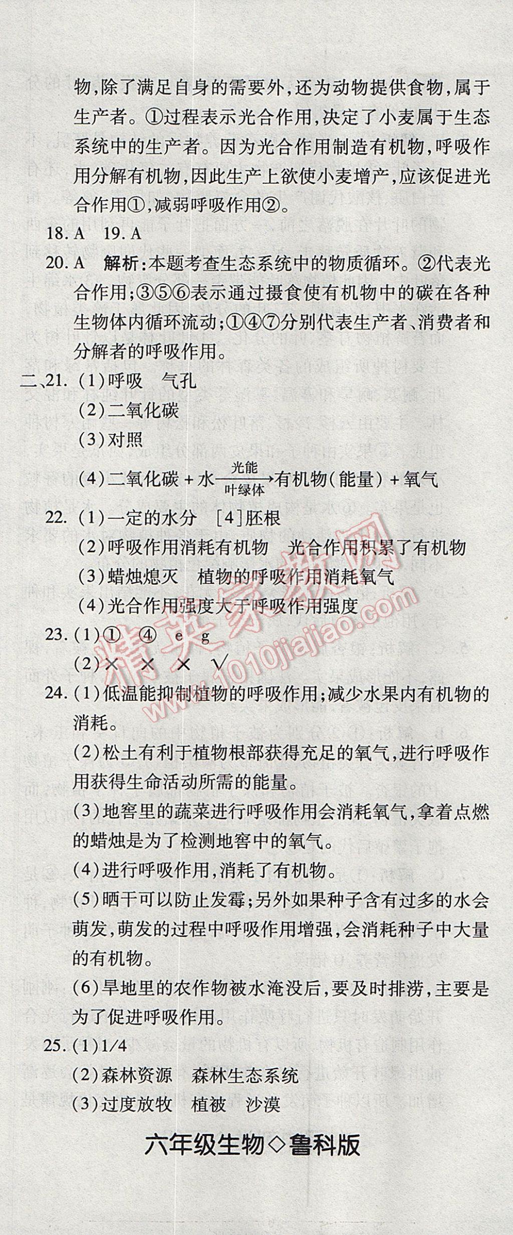 2017年奪冠沖刺卷六年級(jí)生物下冊(cè)魯科版五四制 參考答案第20頁(yè)