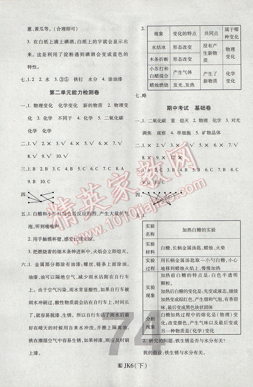 2017年期末100分沖刺卷六年級科學下冊教科版 參考答案第2頁