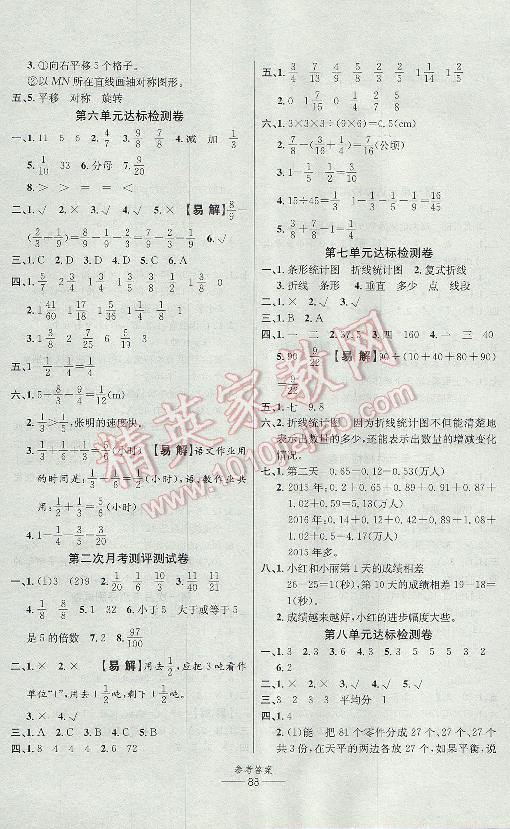 2017年小學(xué)生百分易卷五年級(jí)數(shù)學(xué)下冊(cè)人教版 參考答案第4頁