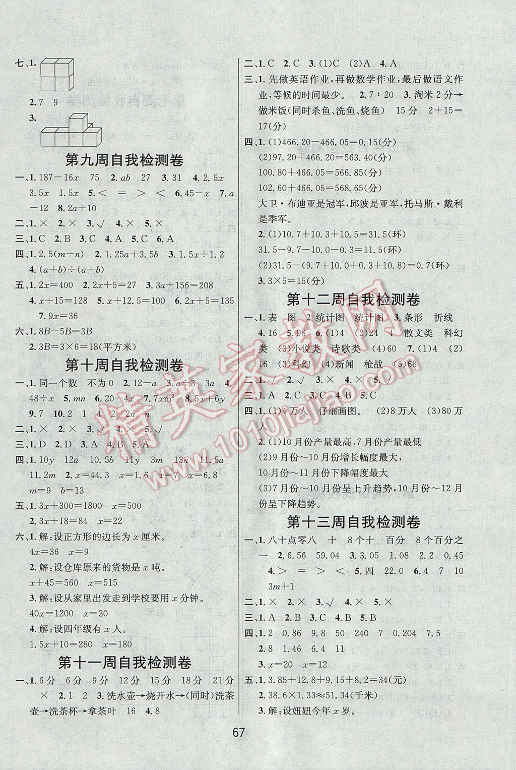 2017年名師名校全能金卷四年級數(shù)學(xué)下冊北師大版 自我檢測卷答案第7頁