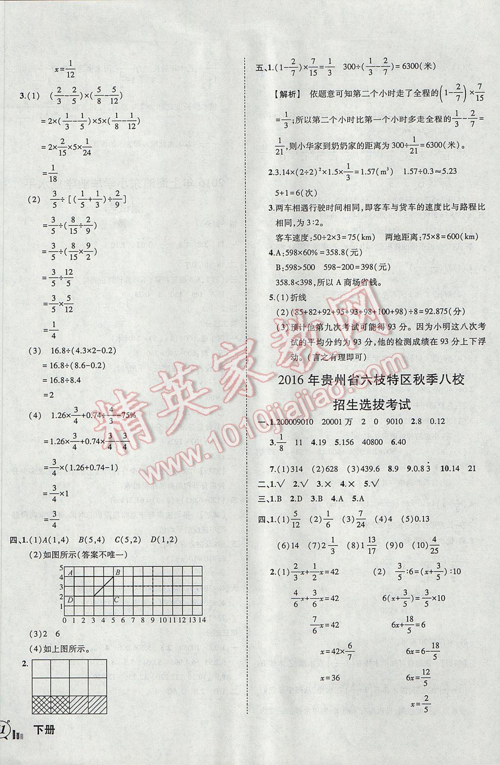 2017年?duì)钤刹怕穭?chuàng)新名卷六年級數(shù)學(xué)下冊人教版 參考答案第10頁