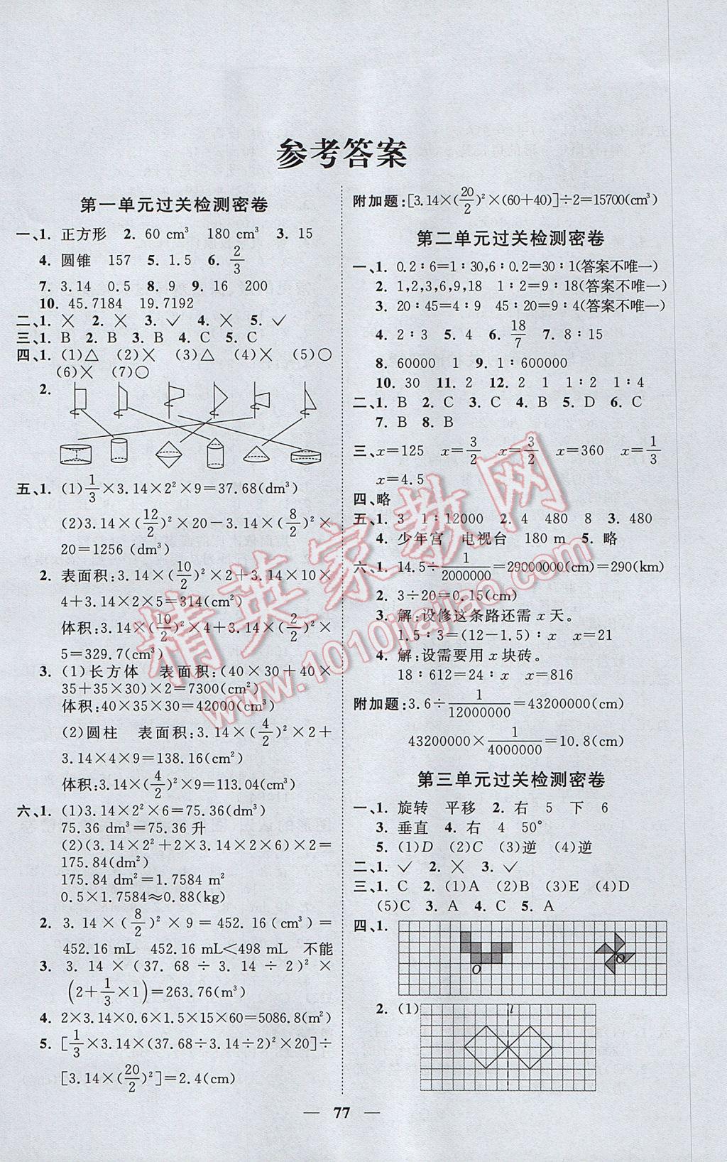 2017年一線名師全優(yōu)好卷六年級數(shù)學(xué)下冊北師大版 參考答案第1頁