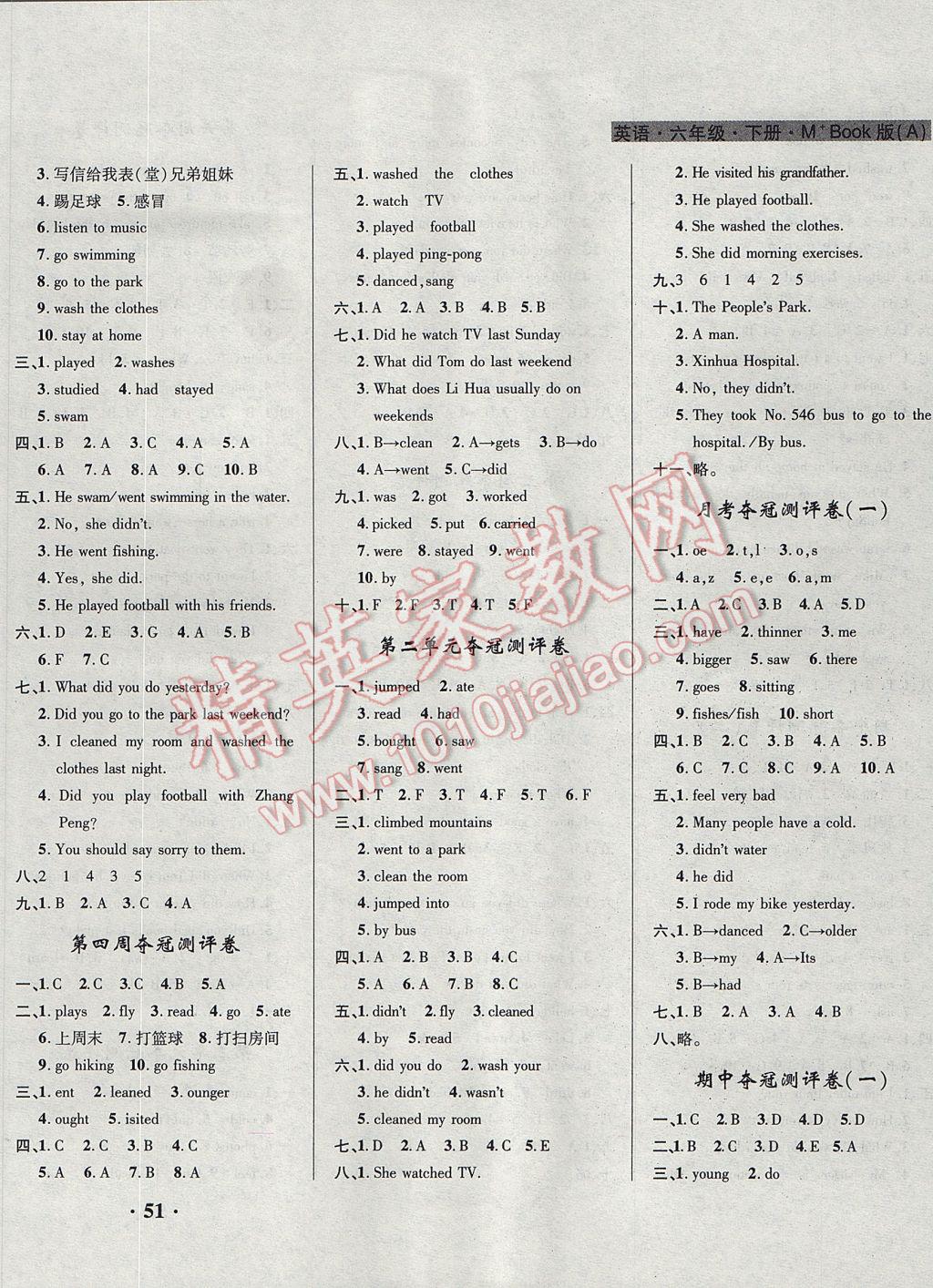 2017年期末奪冠滿分測評卷六年級英語下冊A 參考答案第2頁