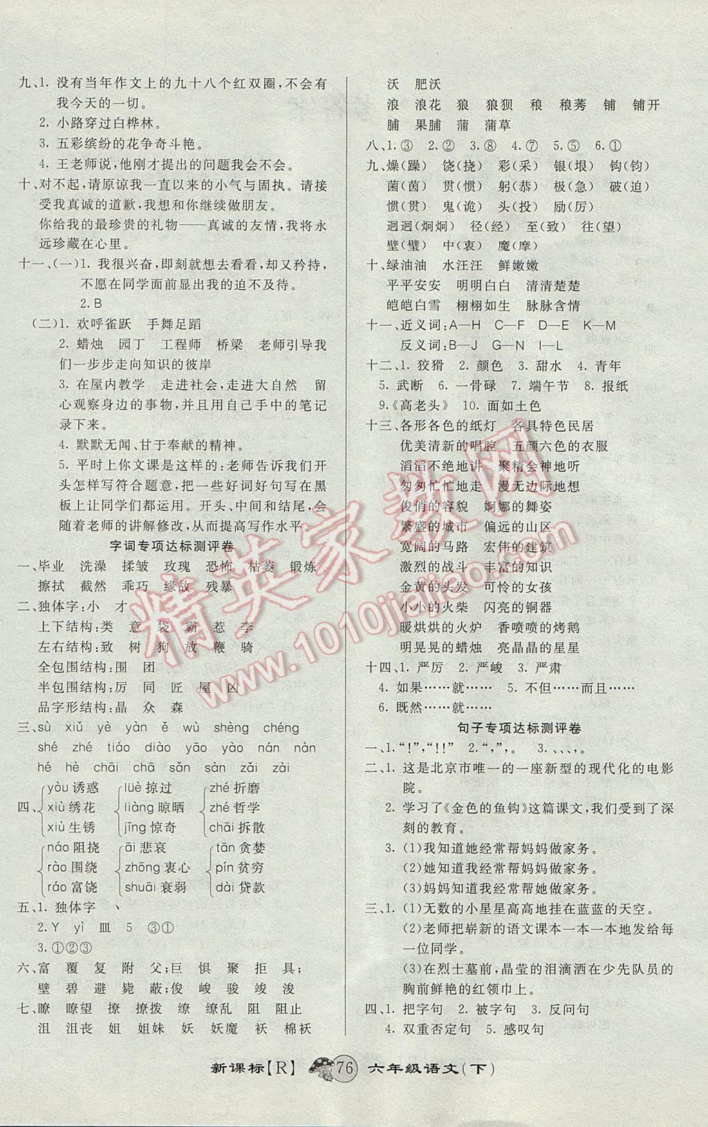 2017年第一好卷沖刺100分六年級語文下冊人教版 參考答案第4頁