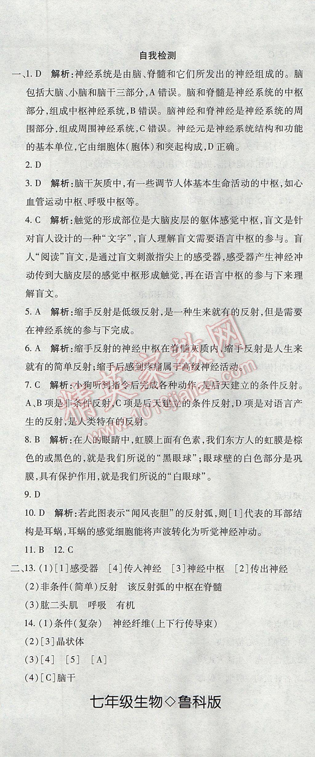 2017年奪冠沖刺卷七年級生物下冊魯科版五四制 參考答案第2頁