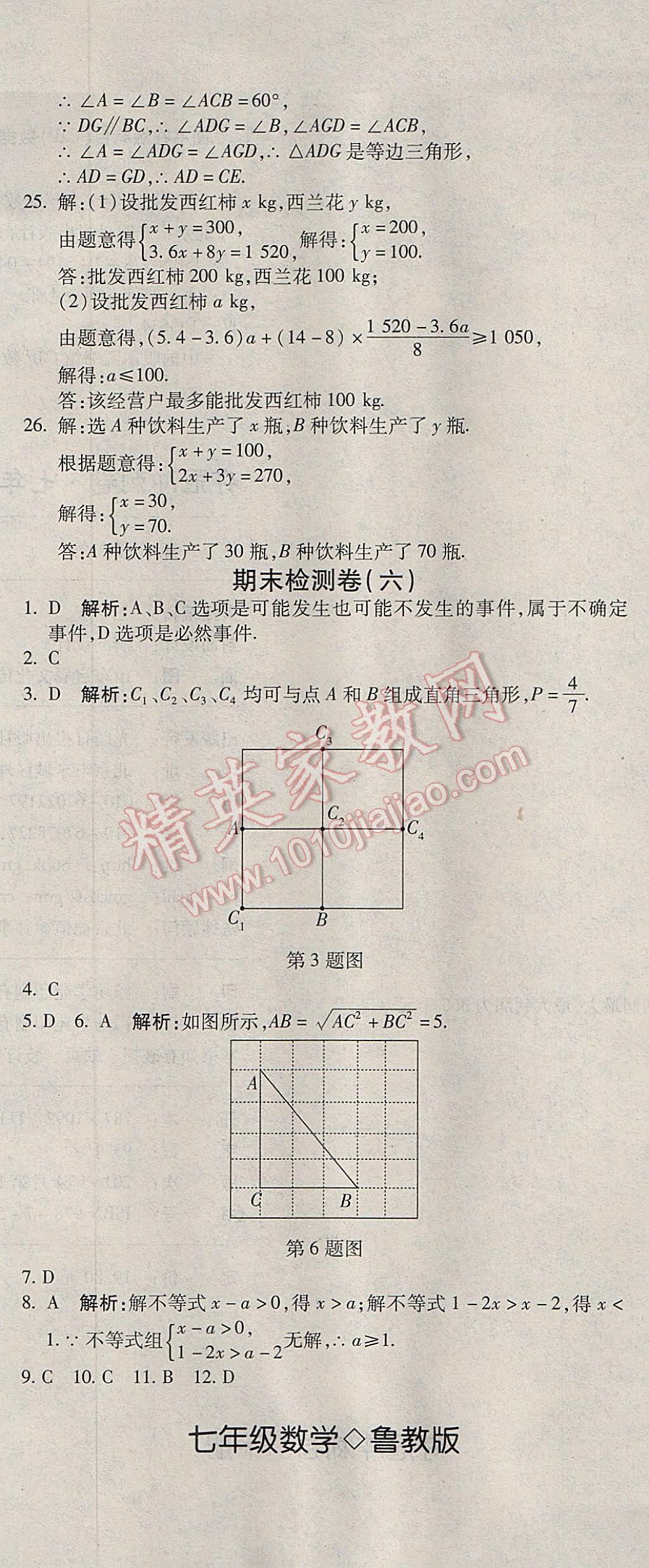 2017年奪冠沖刺卷七年級(jí)數(shù)學(xué)下冊(cè)魯教版五四制 參考答案第20頁(yè)