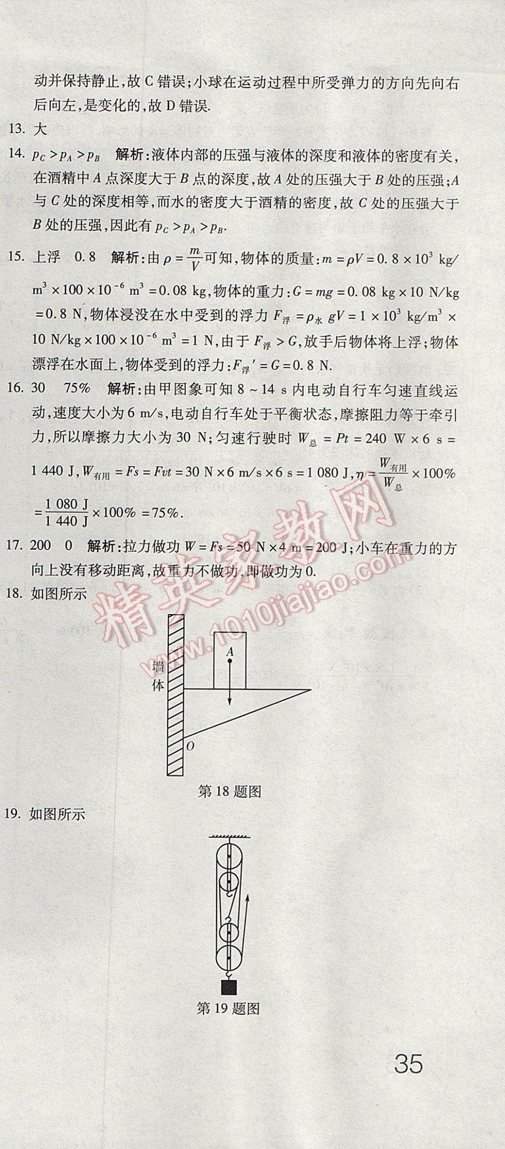 2017年奪冠沖刺卷八年級物理下冊教科版 參考答案第33頁